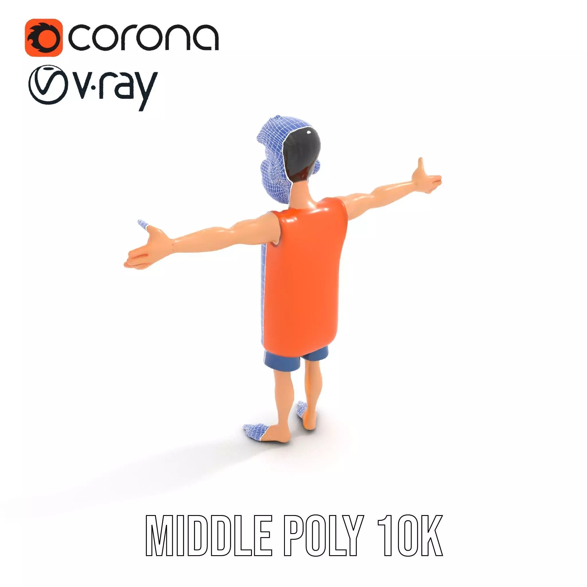 Cheerful Cartoon Character Model Pack with Orange Shirt Low-poly 3D model_18