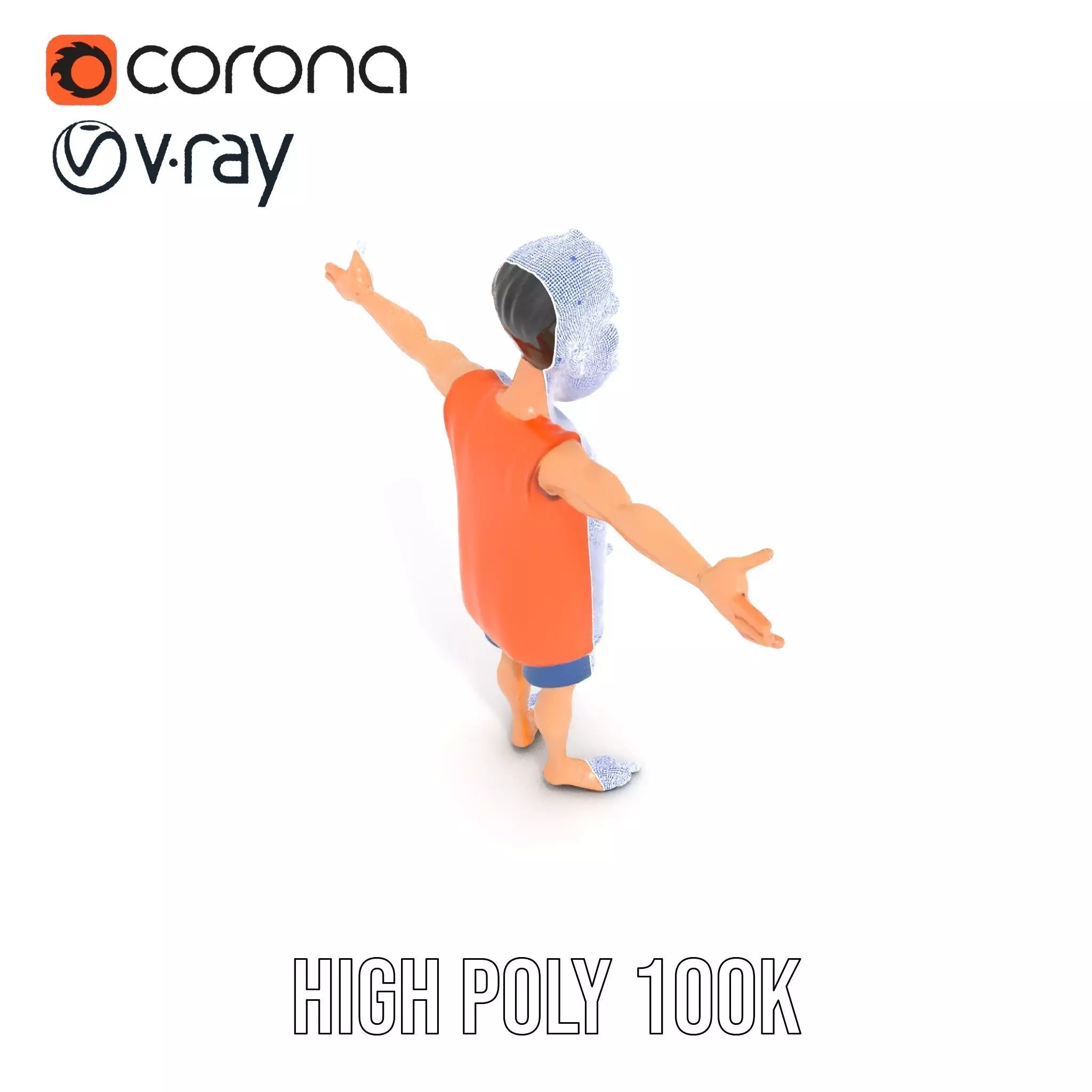 Cheerful Cartoon Character Model Pack with Orange Shirt Low-poly 3D model_31