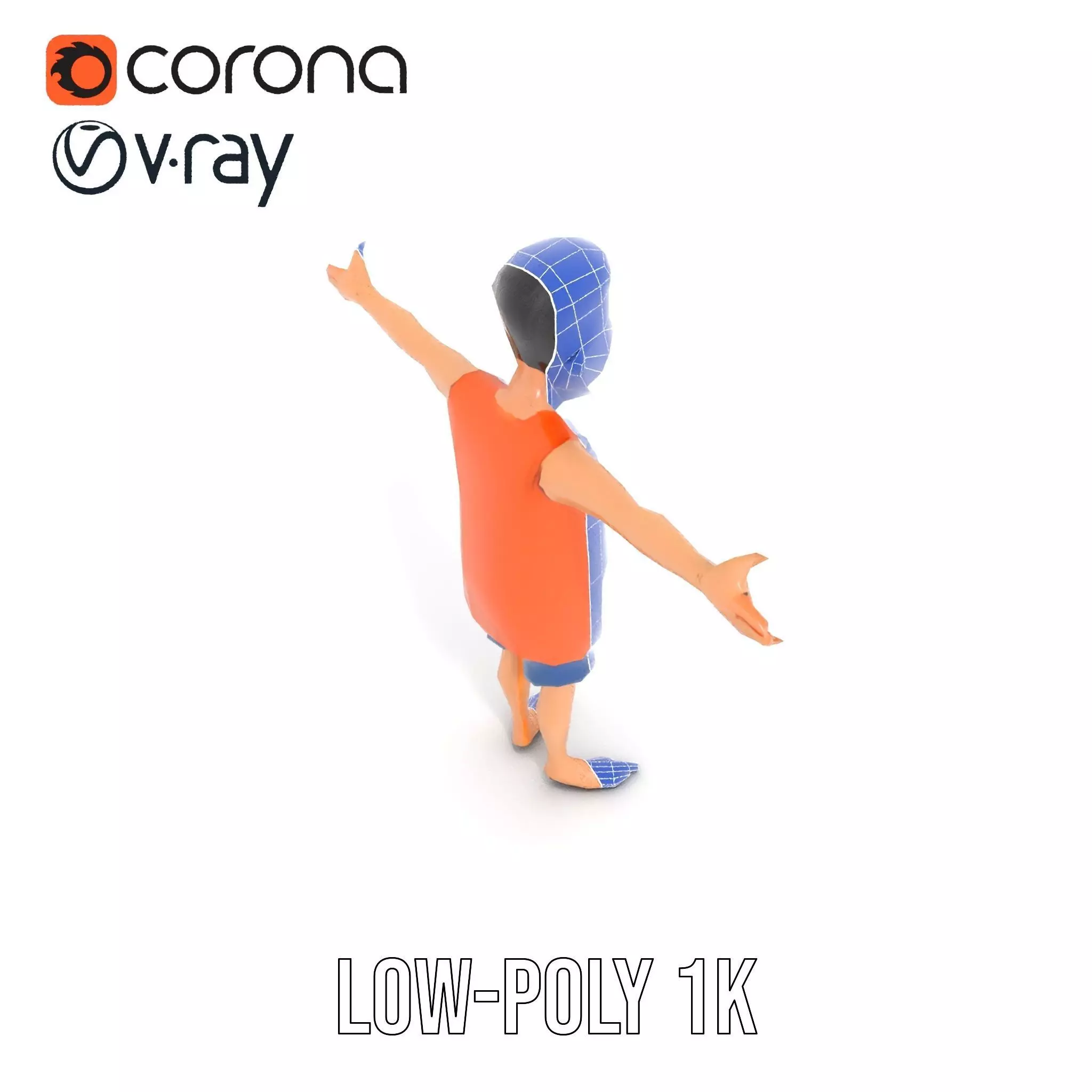 Cheerful Cartoon Character Model Pack with Orange Shirt Low-poly 3D model_24