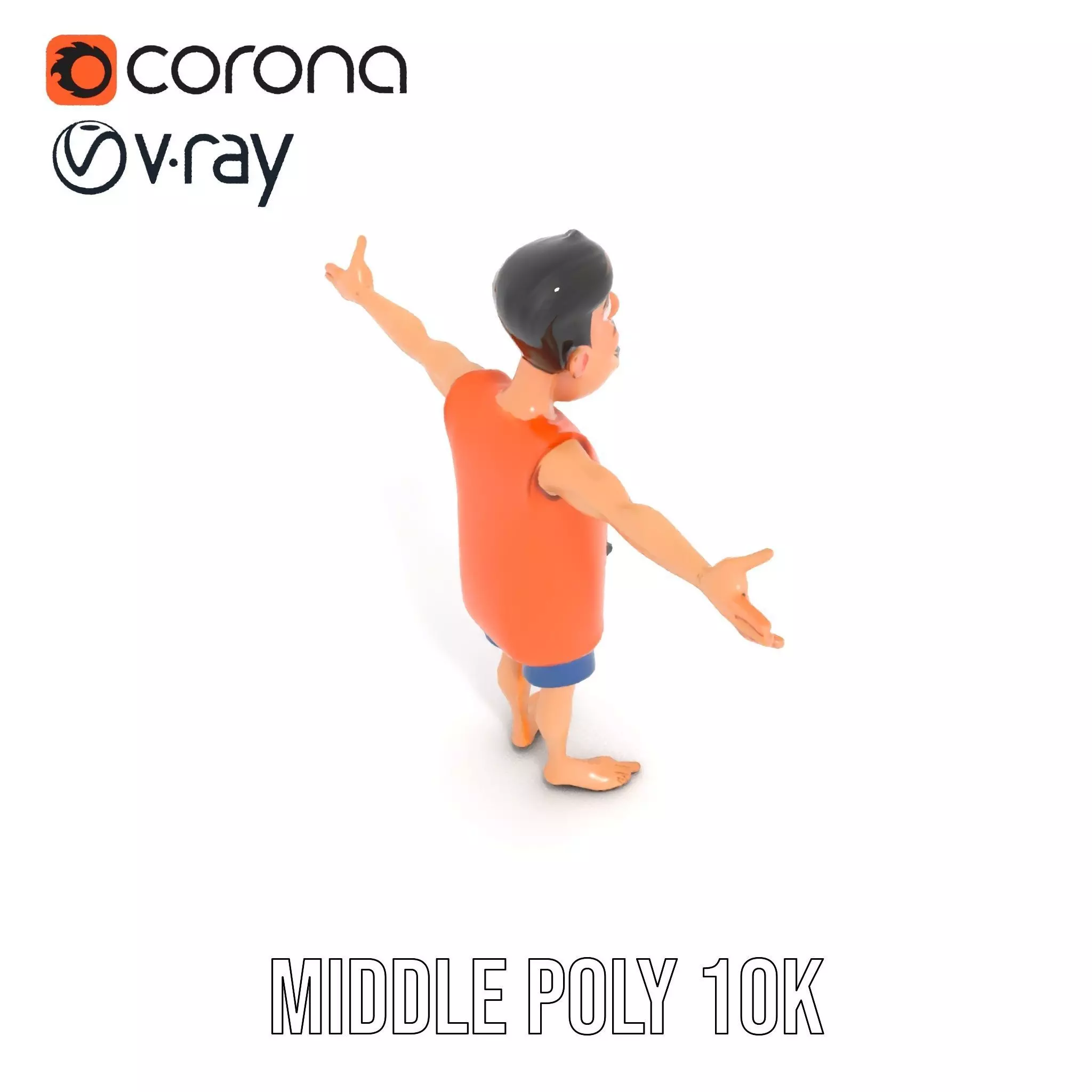 Cheerful Cartoon Character Model Pack with Orange Shirt Low-poly 3D model_15