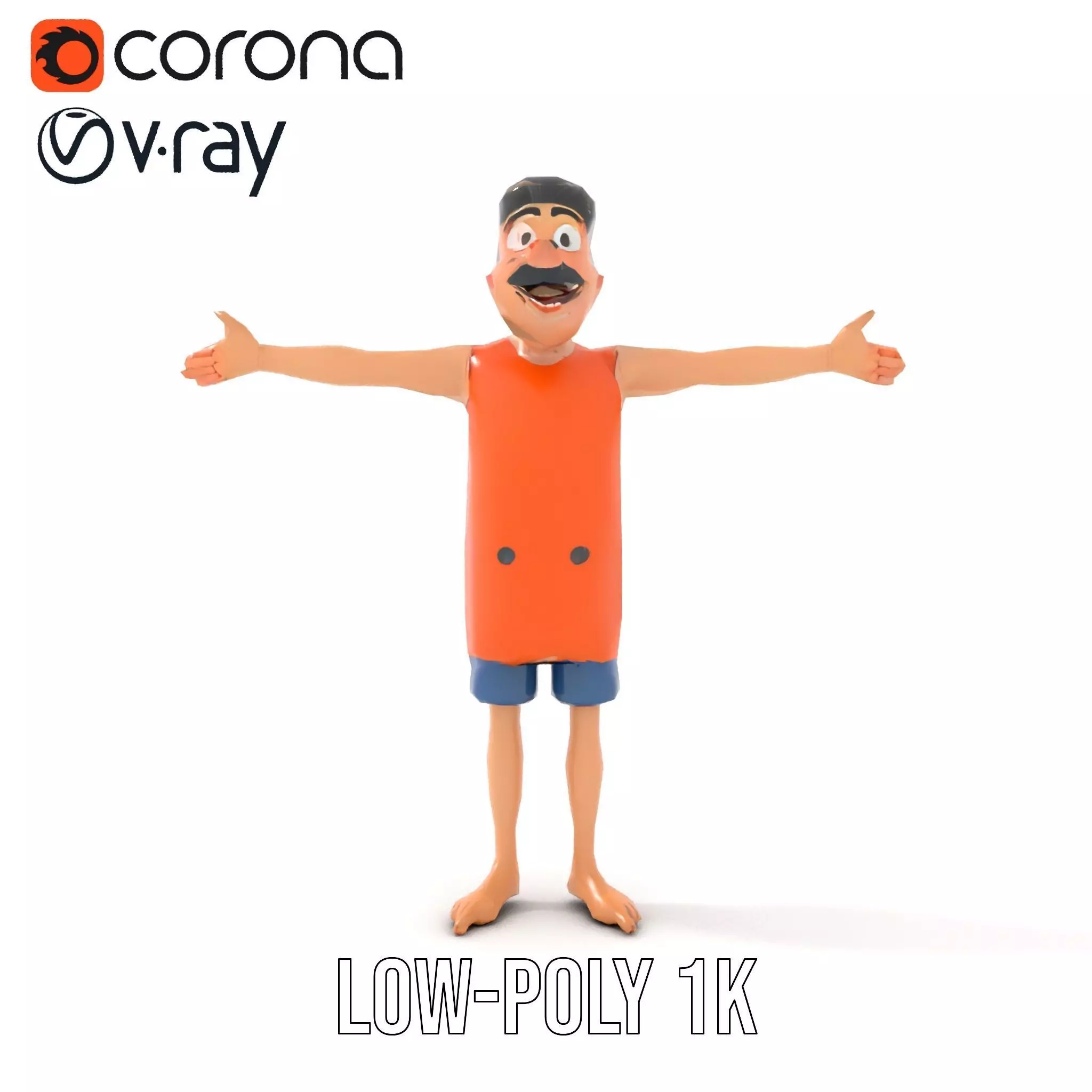 Cheerful Cartoon Character Model Pack with Orange Shirt Low-poly 3D model_10