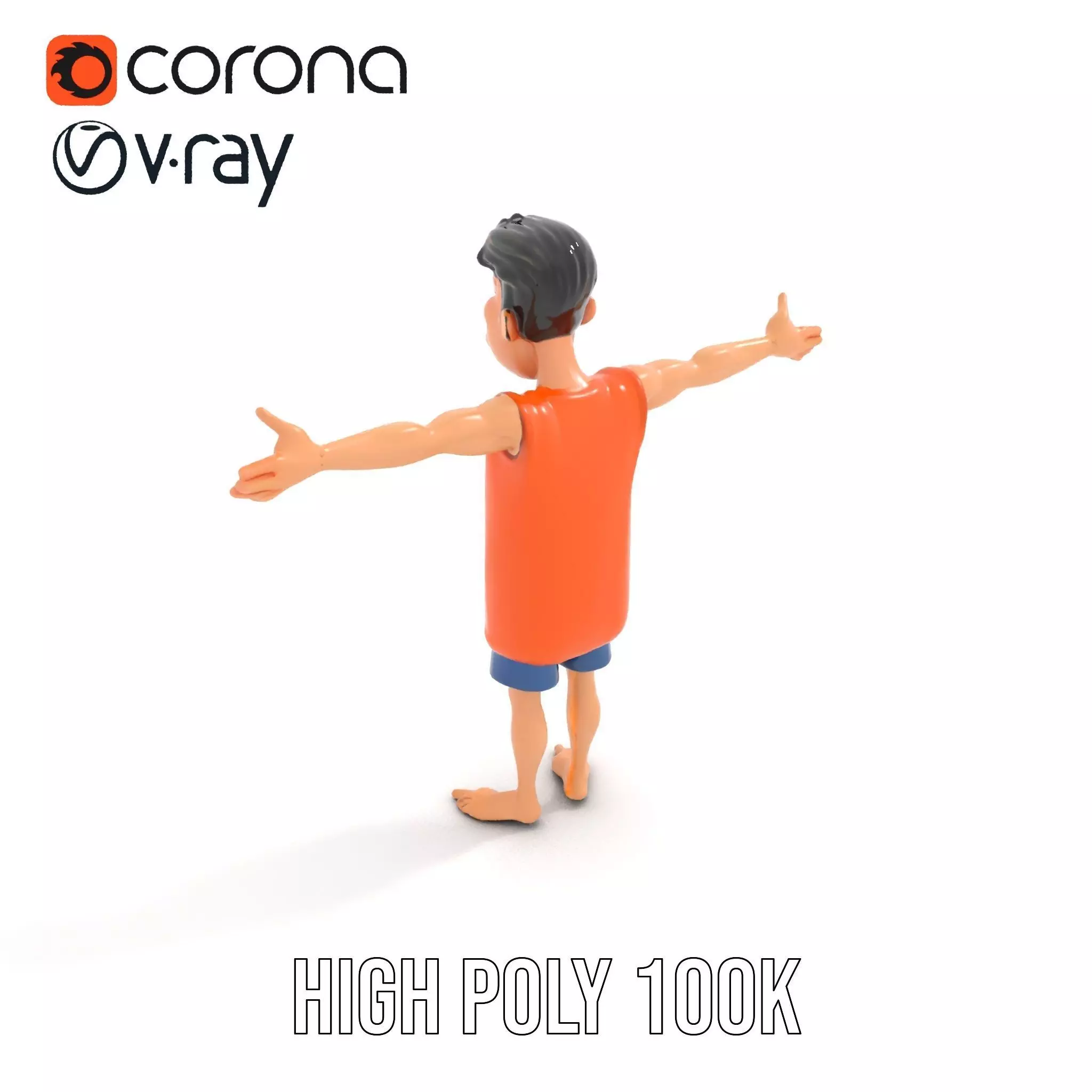 Cheerful Cartoon Character Model Pack with Orange Shirt Low-poly 3D model_11