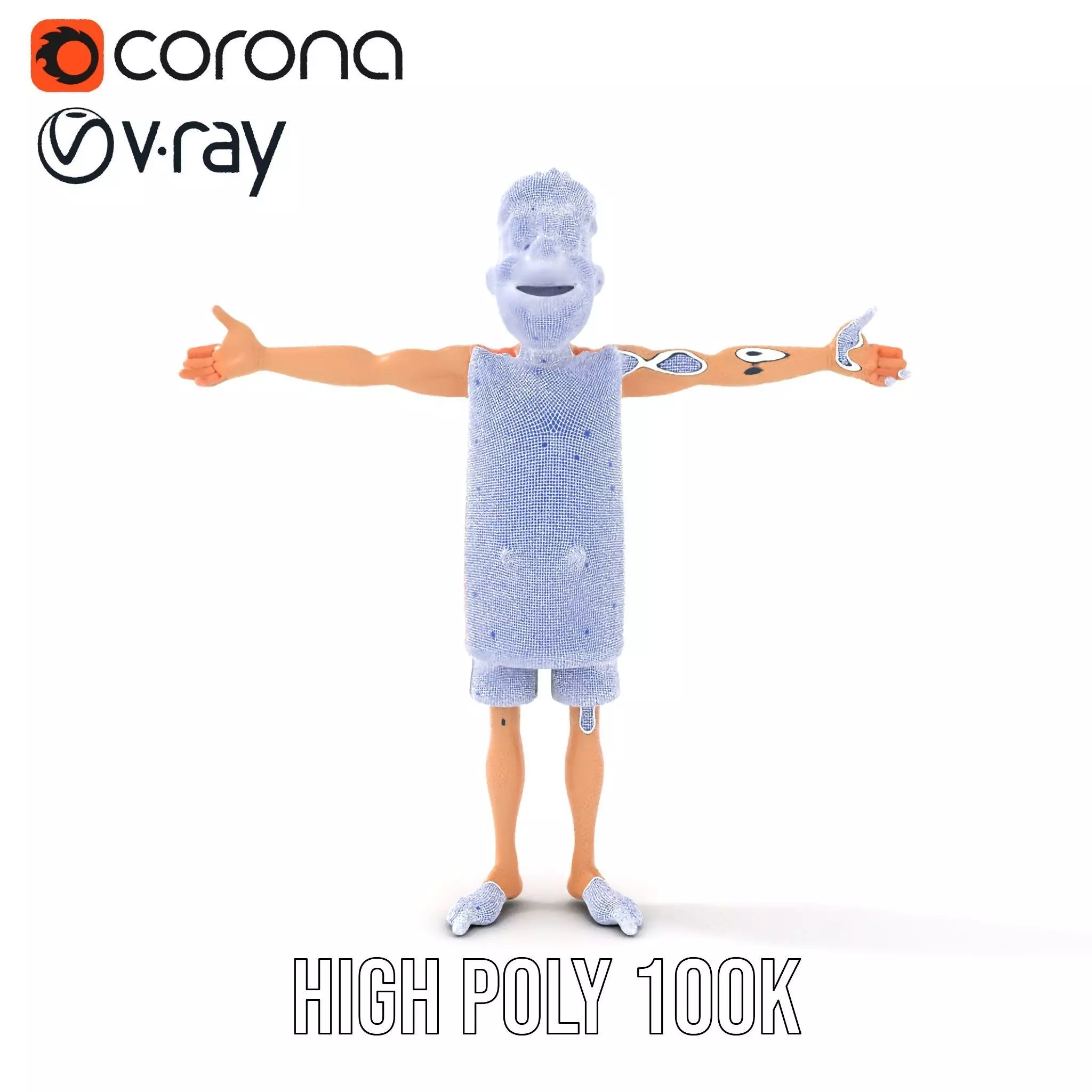 Cheerful Cartoon Character Model Pack with Orange Shirt Low-poly 3D model_32