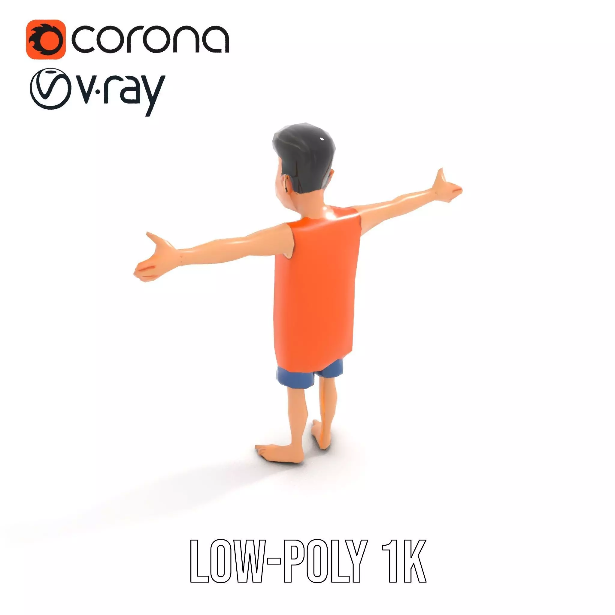 Cheerful Cartoon Character Model Pack with Orange Shirt Low-poly 3D model_16