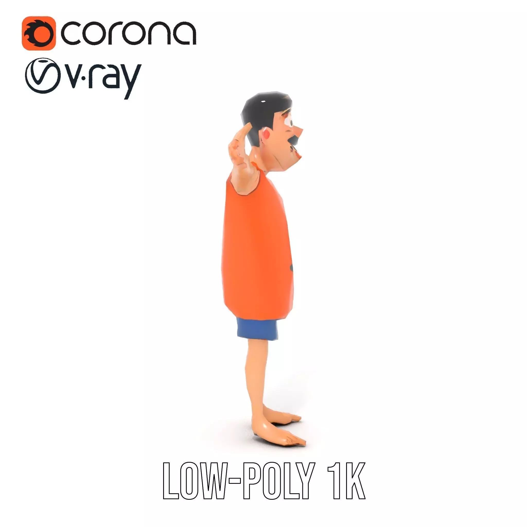 Cheerful Cartoon Character Model Pack with Orange Shirt Low-poly 3D model_8