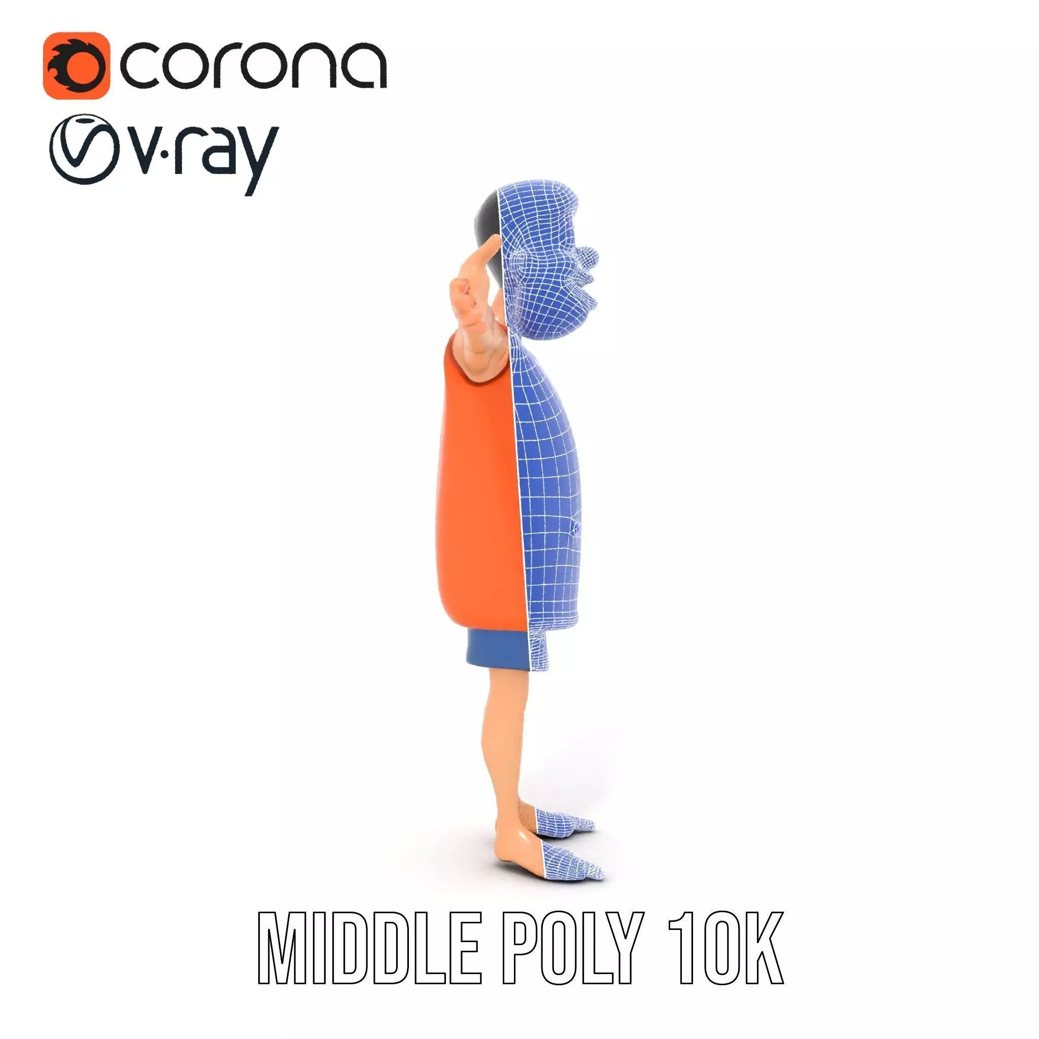 Cheerful Cartoon Character Model Pack with Orange Shirt Low-poly 3D model_26