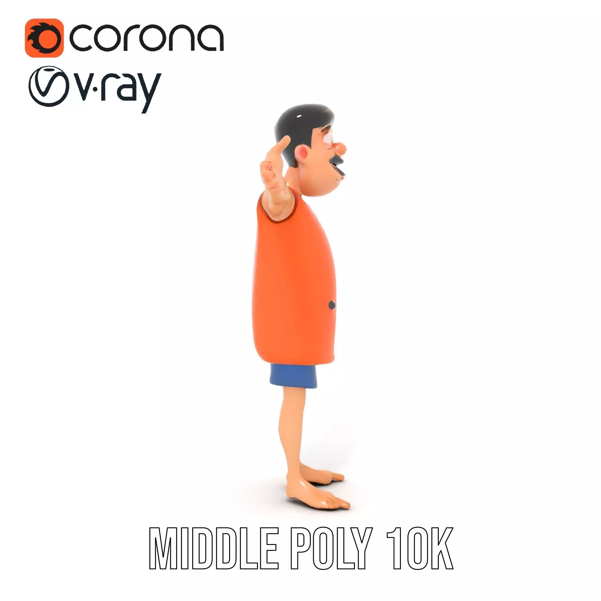 Cheerful Cartoon Character Model Pack with Orange Shirt Low-poly 3D model_6