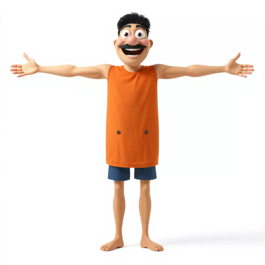 Cheerful Cartoon Character Model Pack with Orange Shirt Low-poly 3D model_2