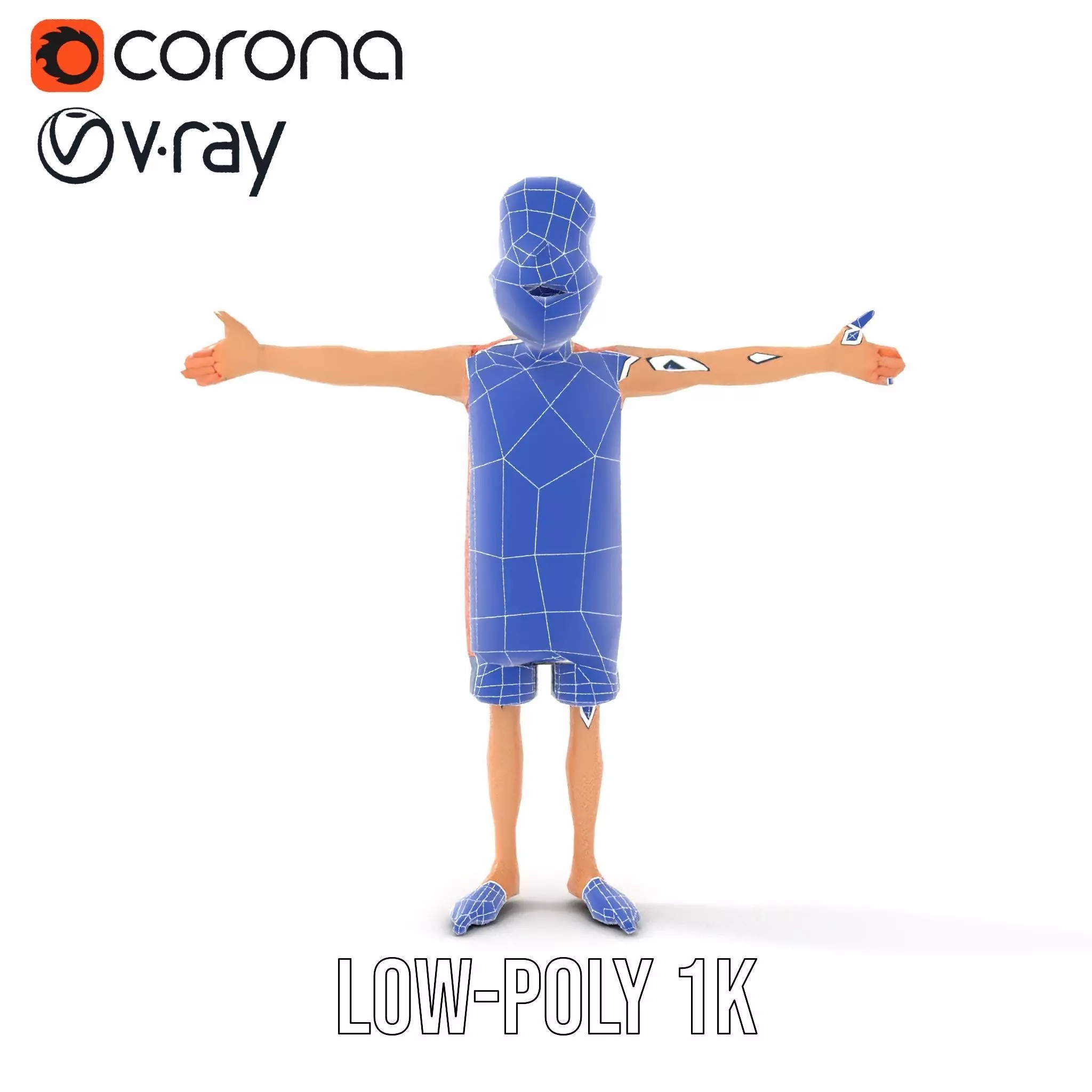 Cheerful Cartoon Character Model Pack with Orange Shirt Low-poly 3D model_27