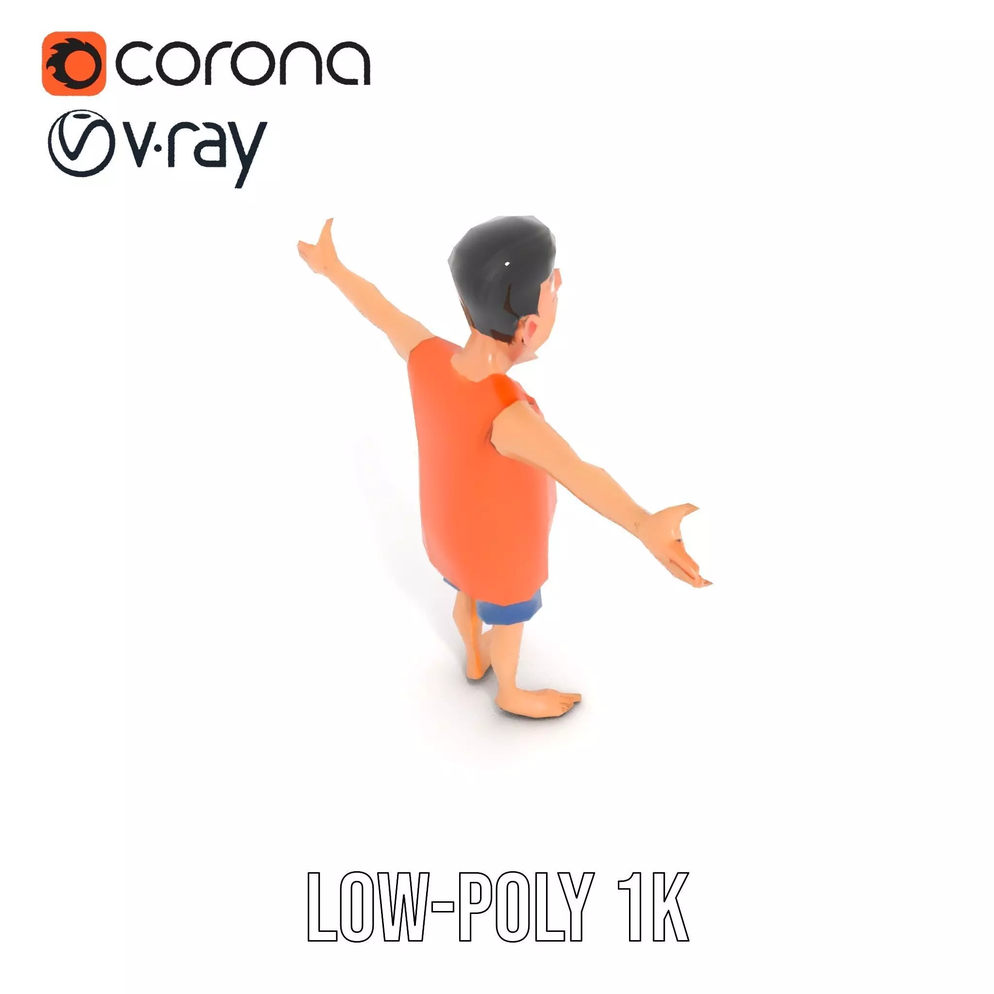 Cheerful Cartoon Character Model Pack with Orange Shirt Low-poly 3D model_7