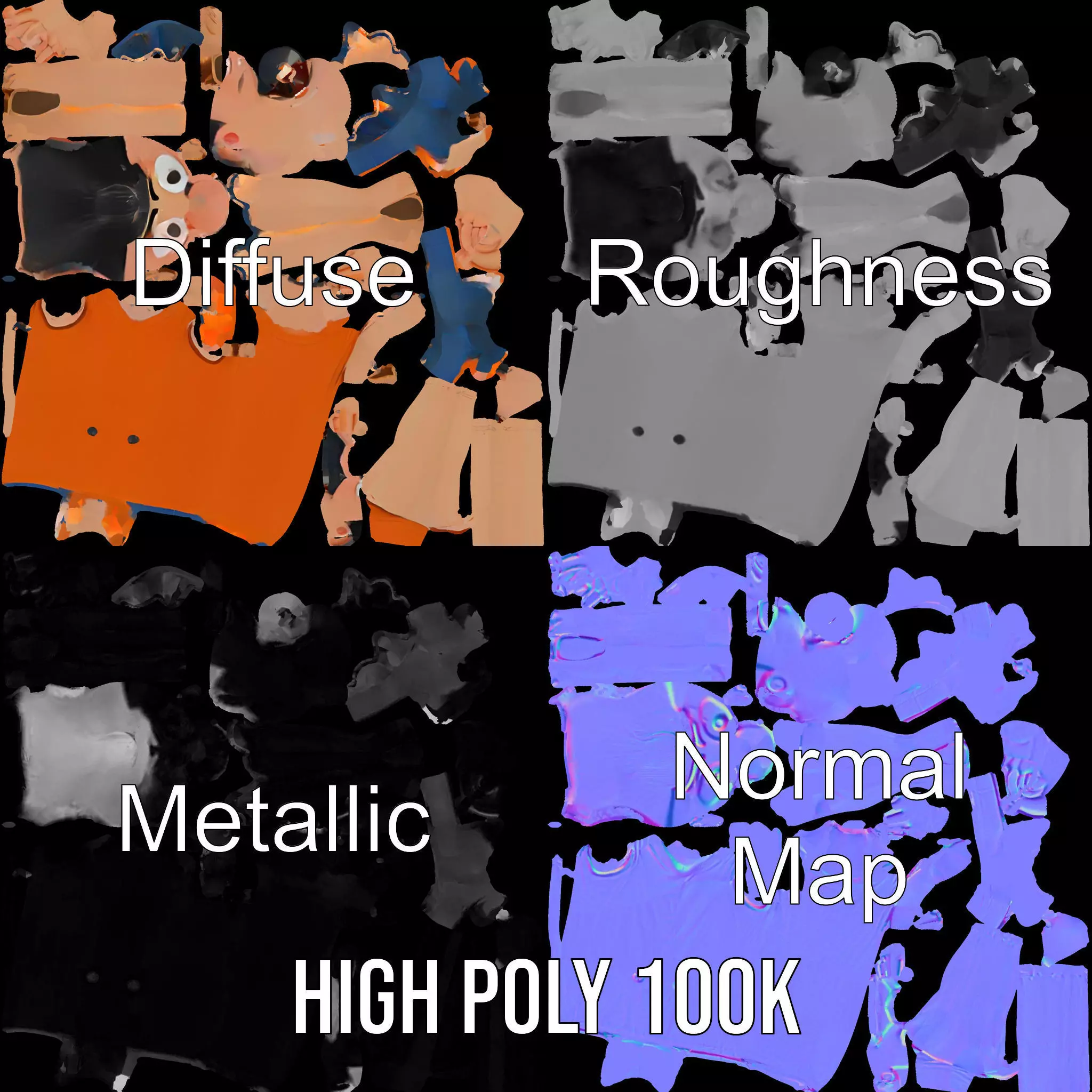 Cheerful Cartoon Character Model Pack with Orange Shirt Low-poly 3D model_3