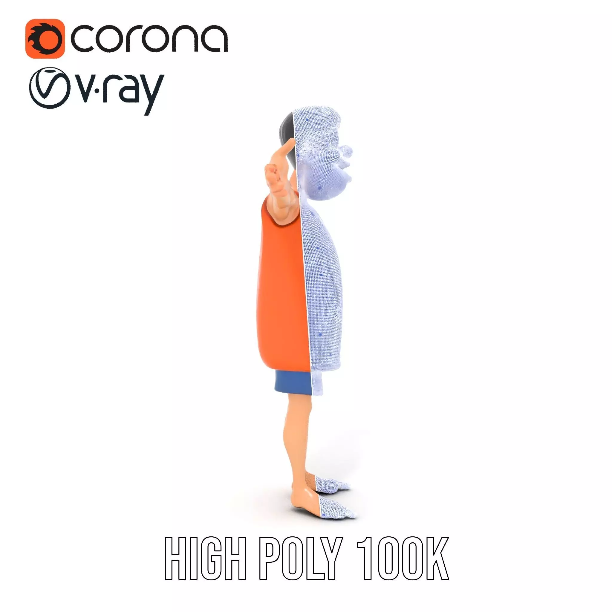 Cheerful Cartoon Character Model Pack with Orange Shirt Low-poly 3D model_25