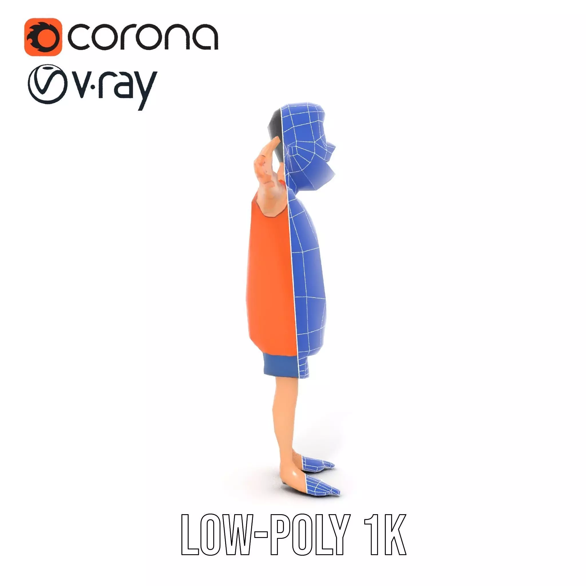 Cheerful Cartoon Character Model Pack with Orange Shirt Low-poly 3D model_30