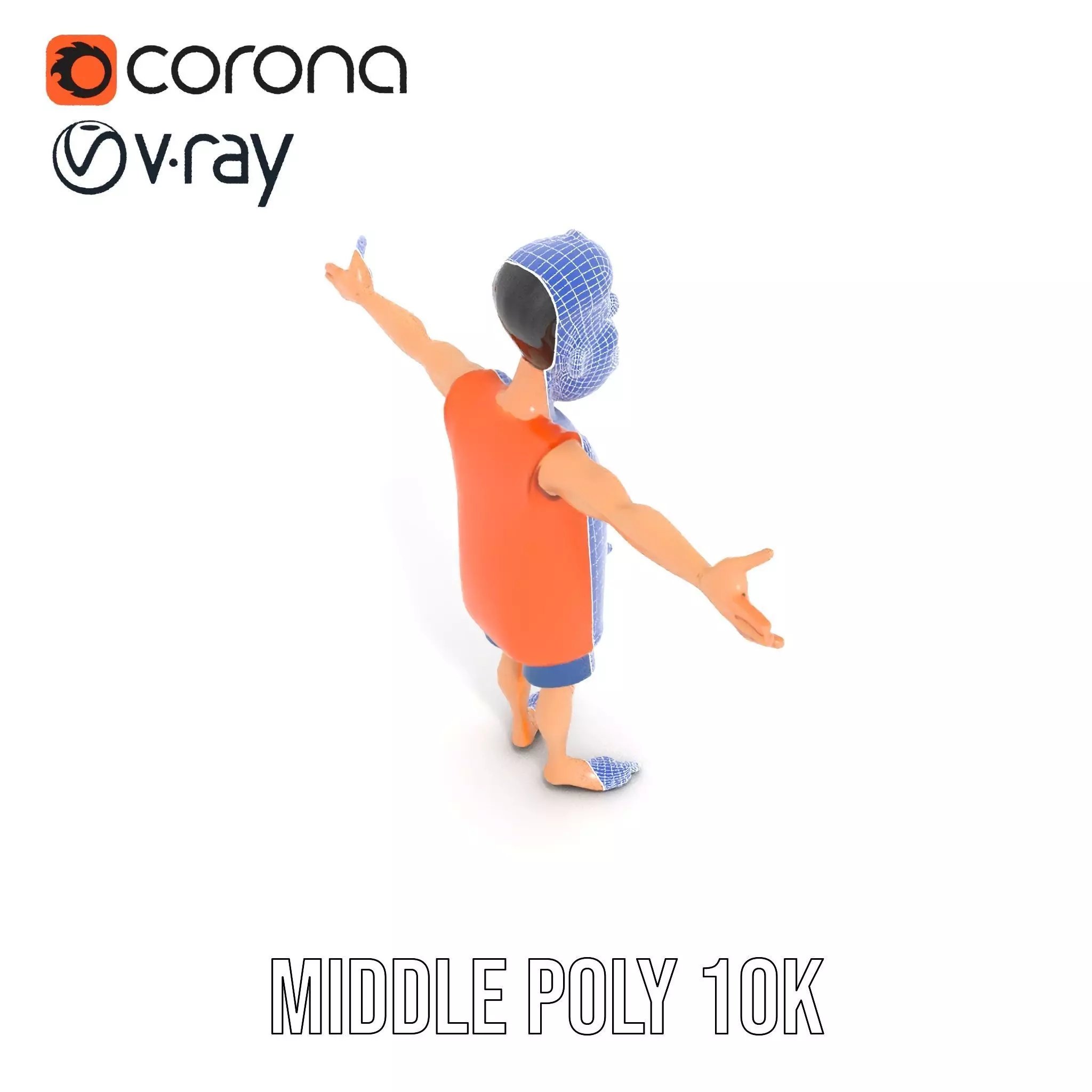 Cheerful Cartoon Character Model Pack with Orange Shirt Low-poly 3D model_21