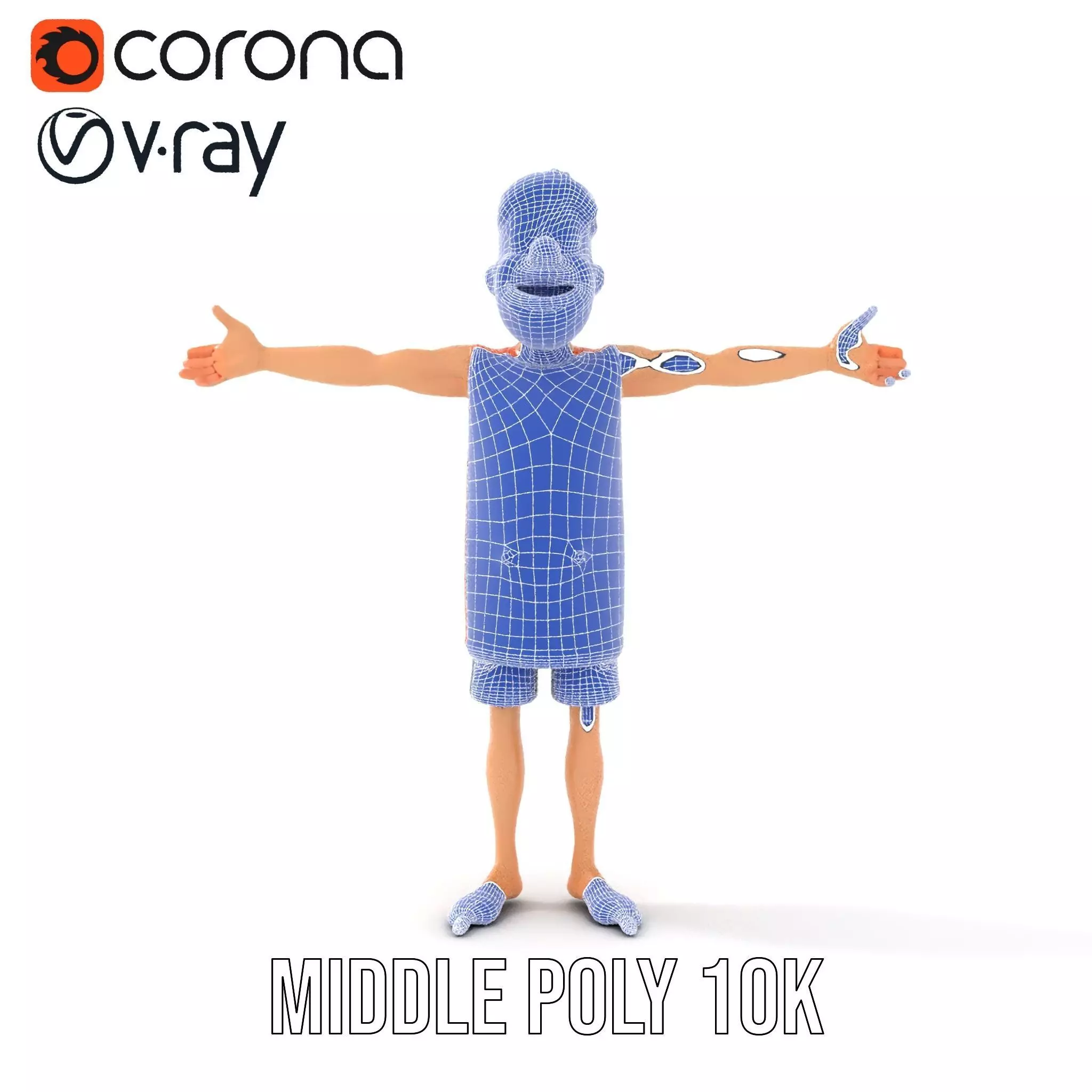 Cheerful Cartoon Character Model Pack with Orange Shirt Low-poly 3D model_29