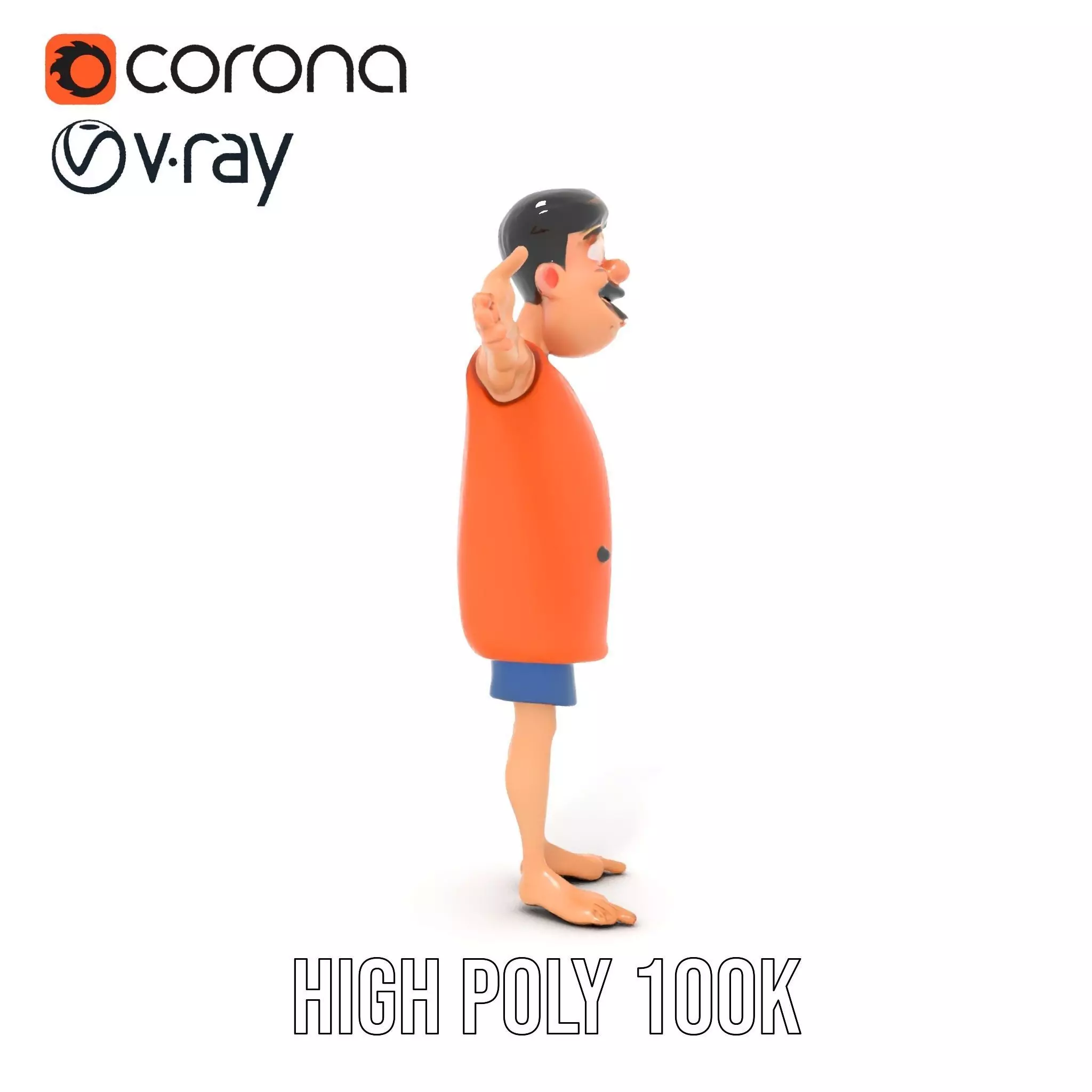 Cheerful Cartoon Character Model Pack with Orange Shirt Low-poly 3D model_17