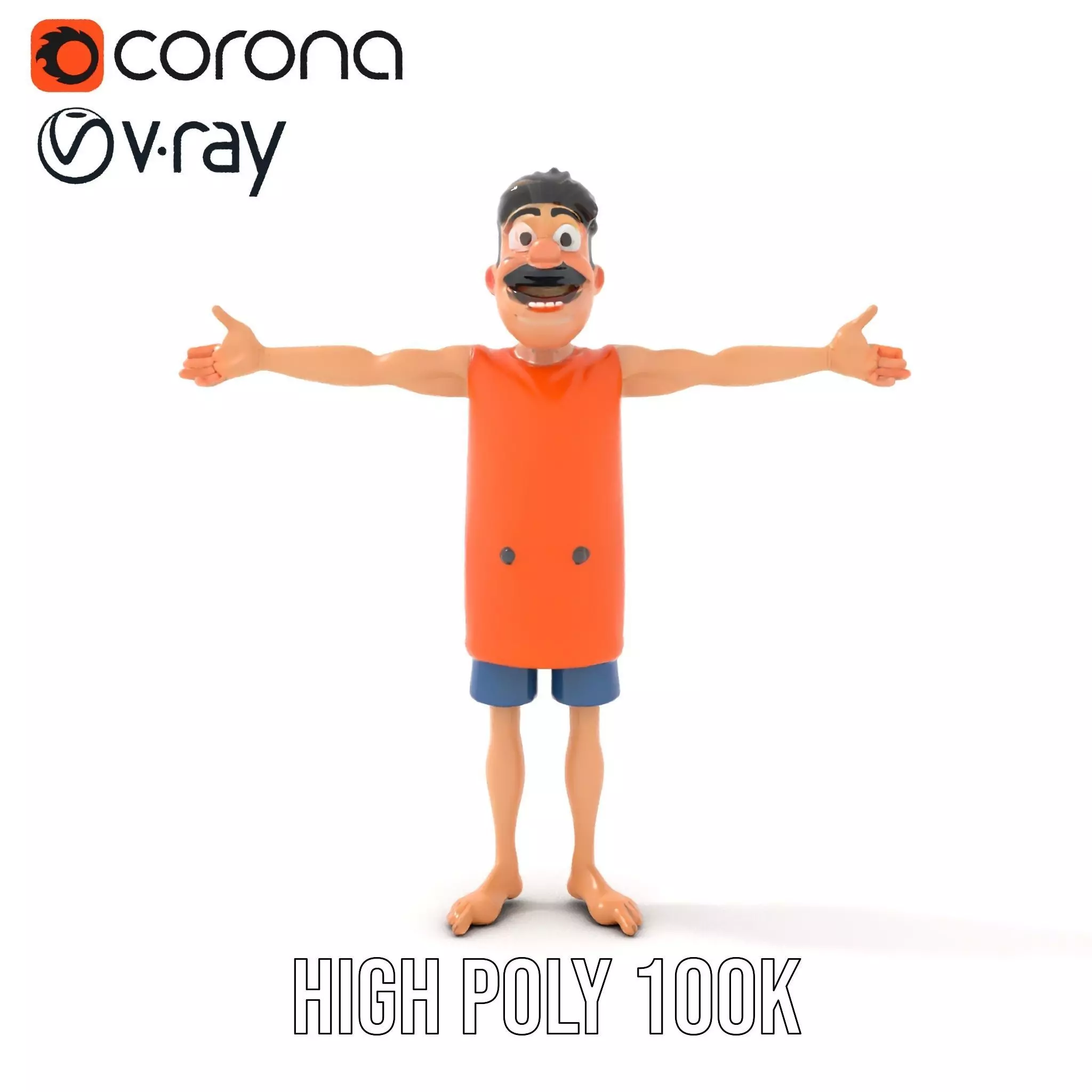 Cheerful Cartoon Character Model Pack with Orange Shirt Low-poly 3D model_20