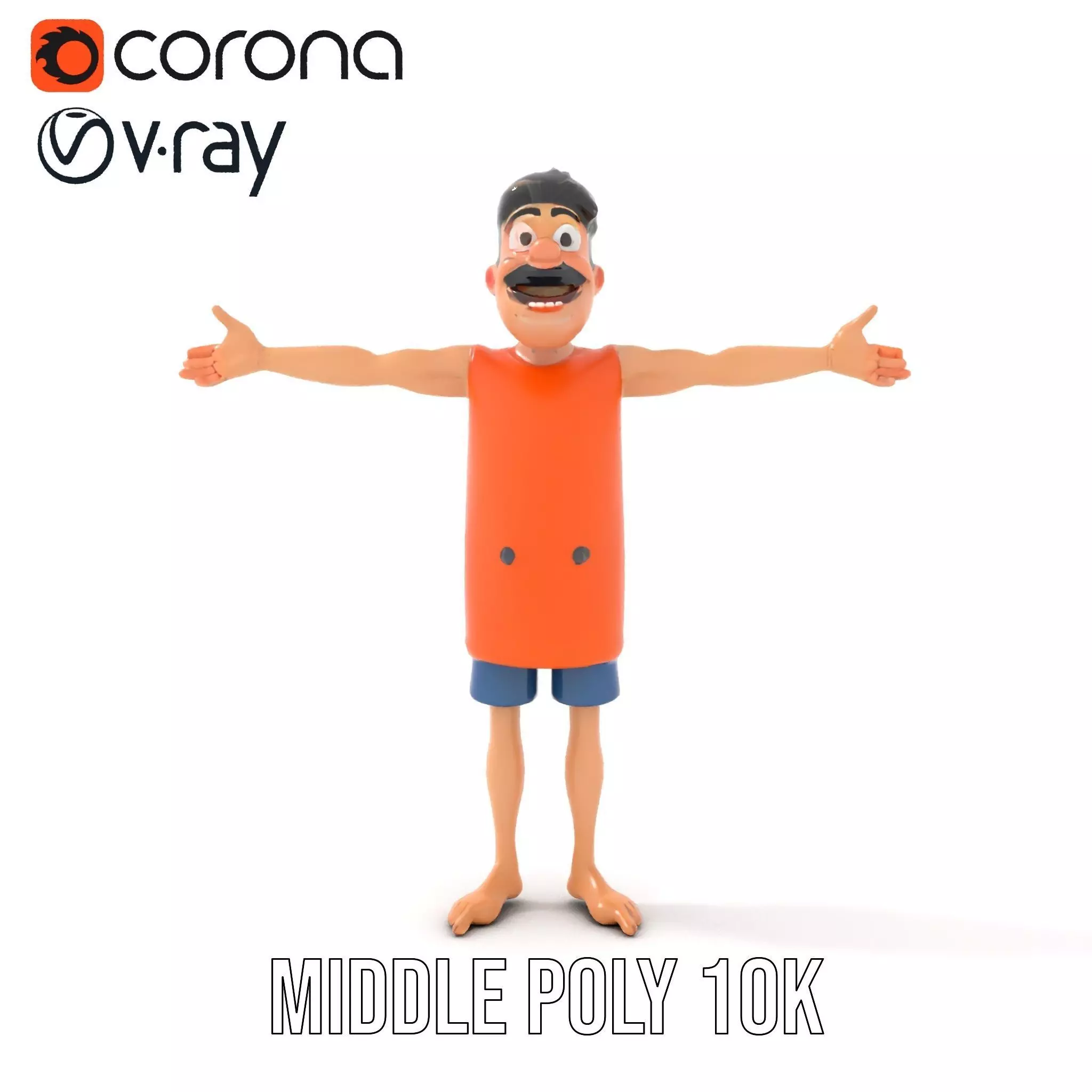 Cheerful Cartoon Character Model Pack with Orange Shirt Low-poly 3D model_5