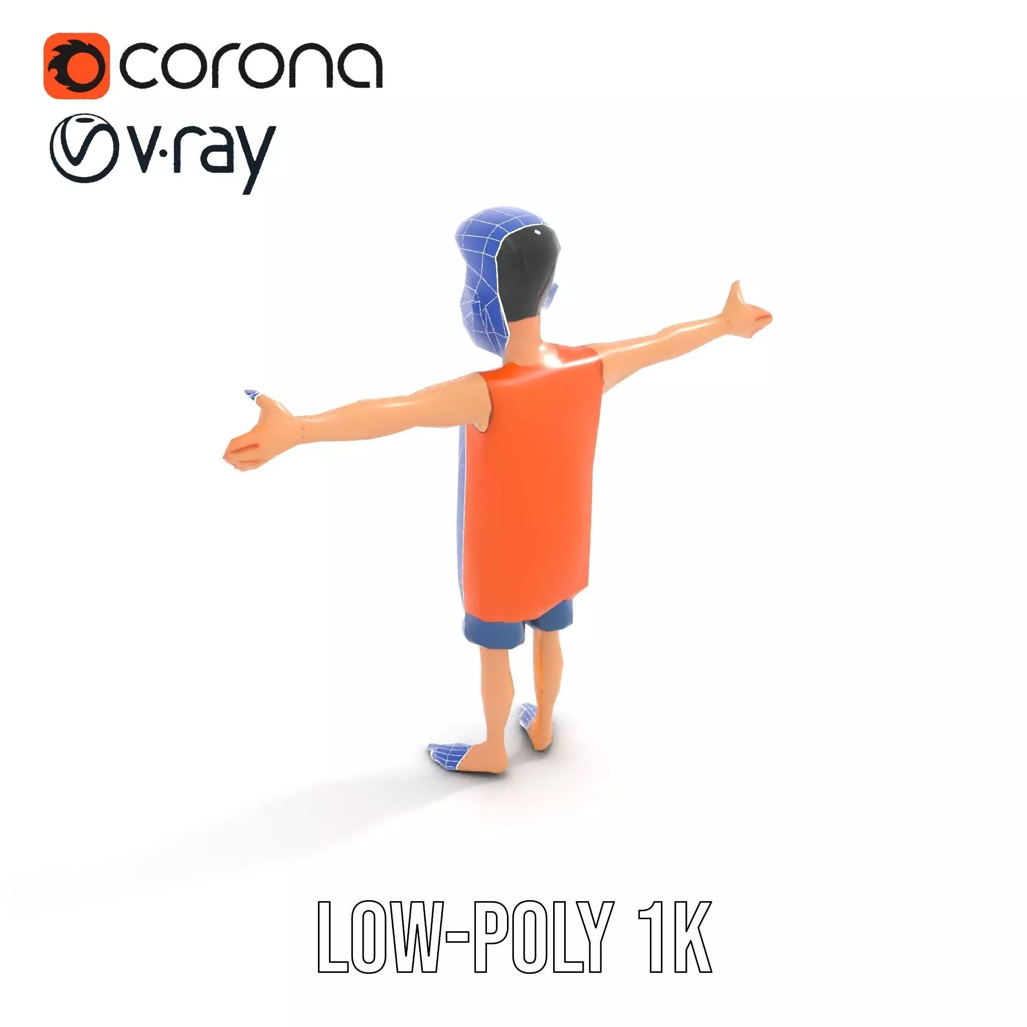 Cheerful Cartoon Character Model Pack with Orange Shirt Low-poly 3D model_22