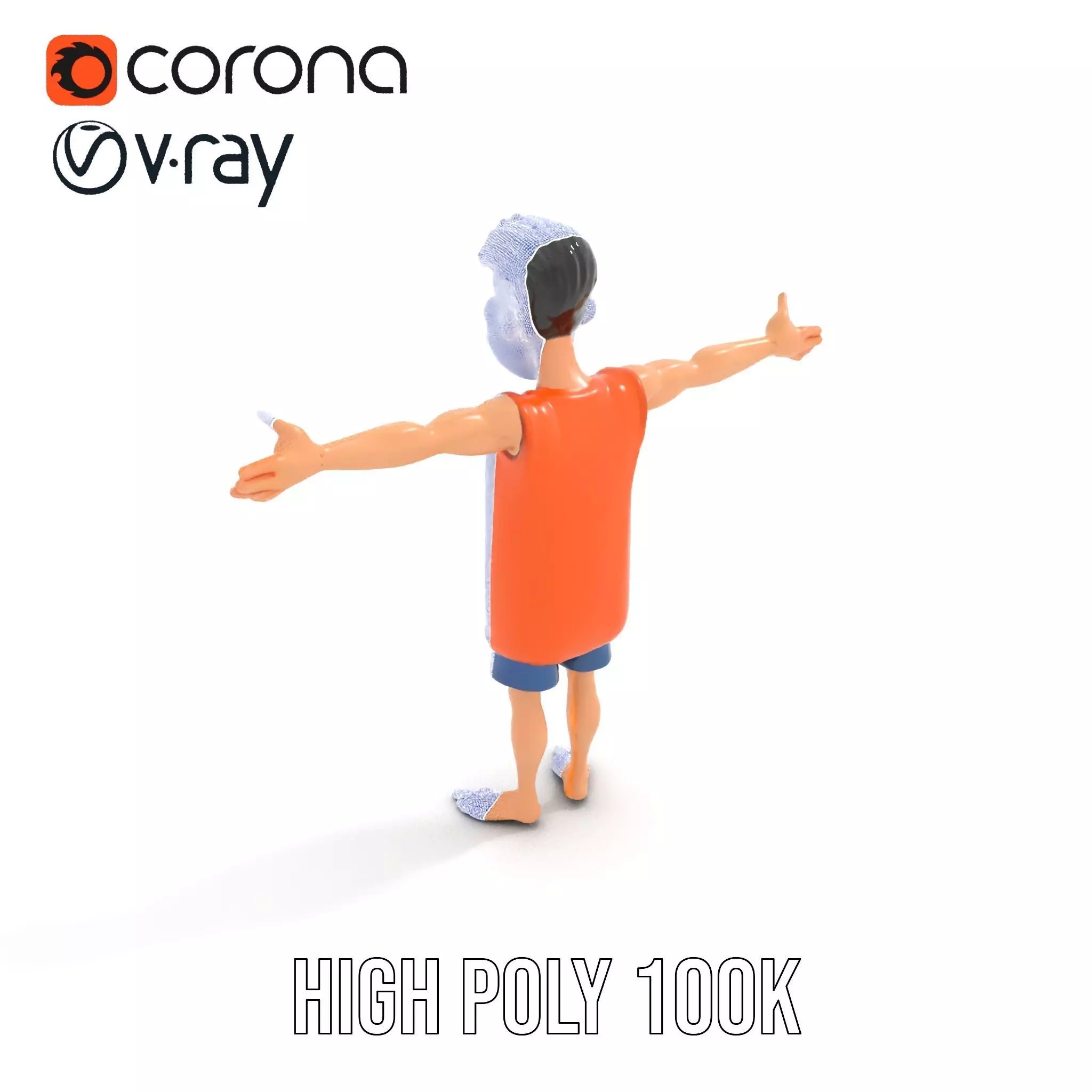 Cheerful Cartoon Character Model Pack with Orange Shirt Low-poly 3D model_28