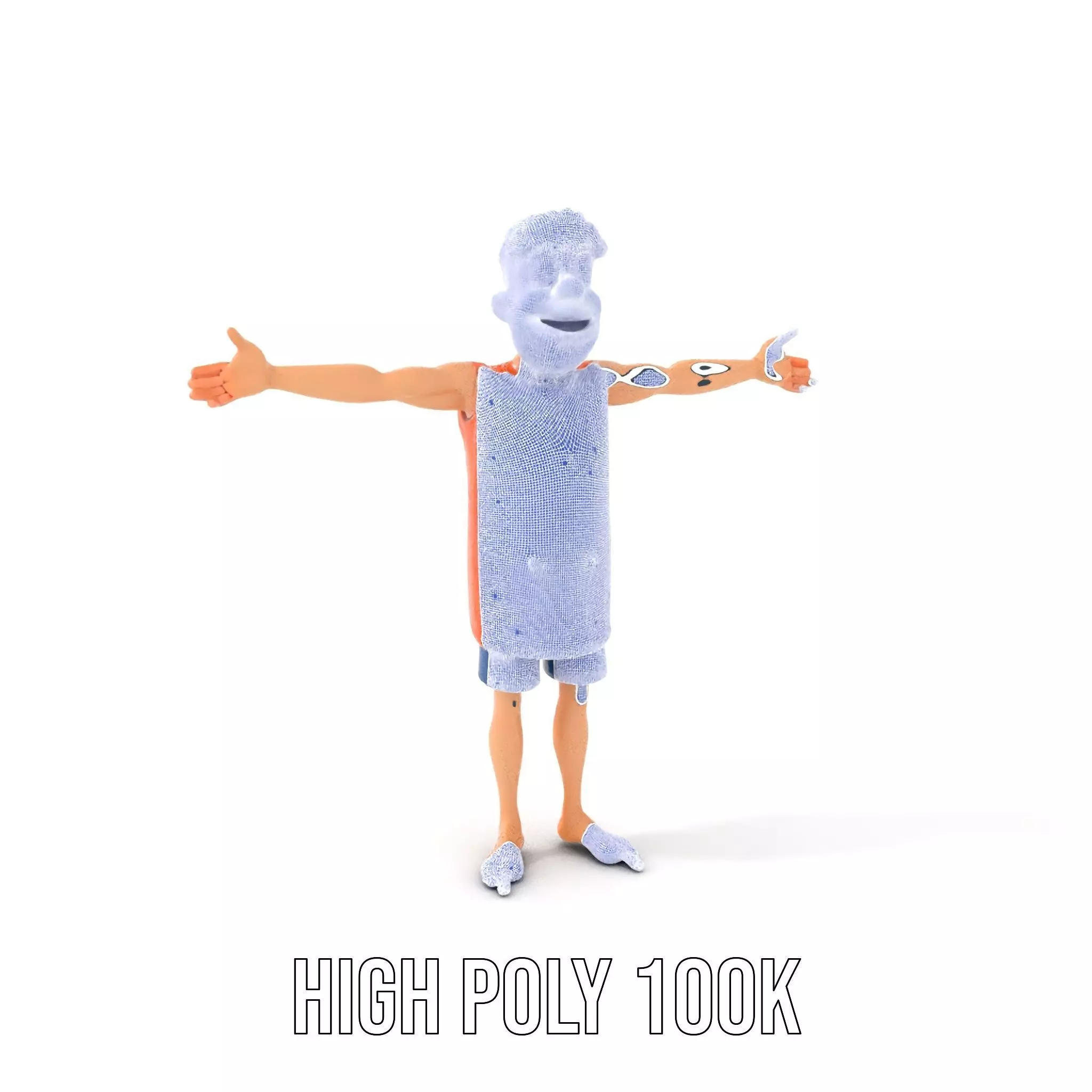 Cheerful Cartoon Character Model Pack with Orange Shirt Low-poly 3D model_4