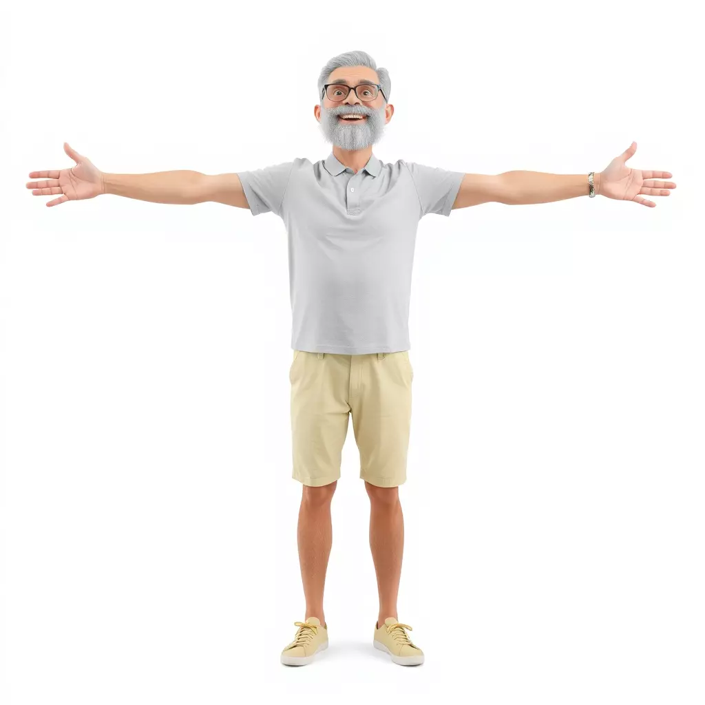 Elderly Male Character Model Pack with Casual Outfit and Glasses Low-poly 3D model_2