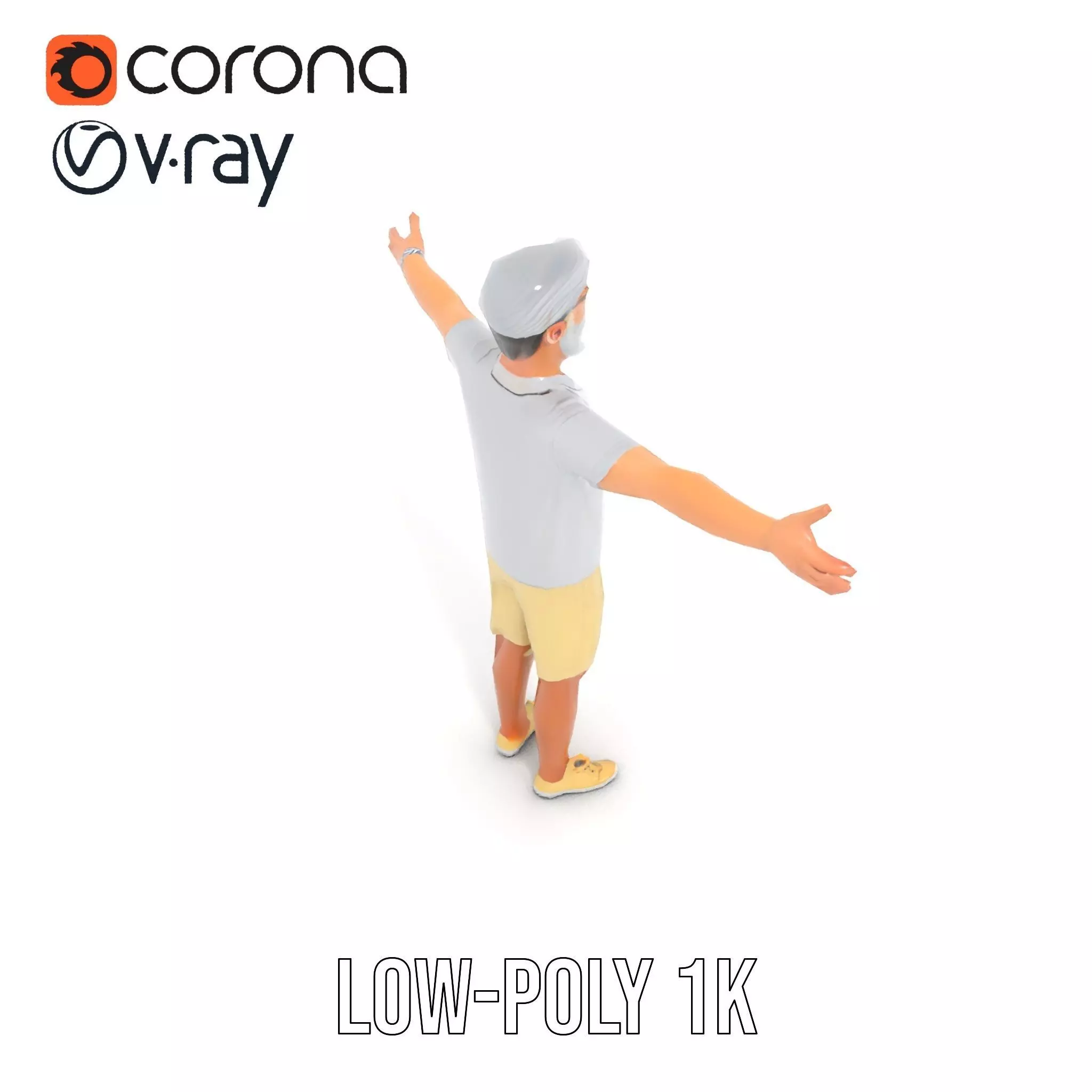 Elderly Male Character Model Pack with Casual Outfit and Glasses Low-poly 3D model_16