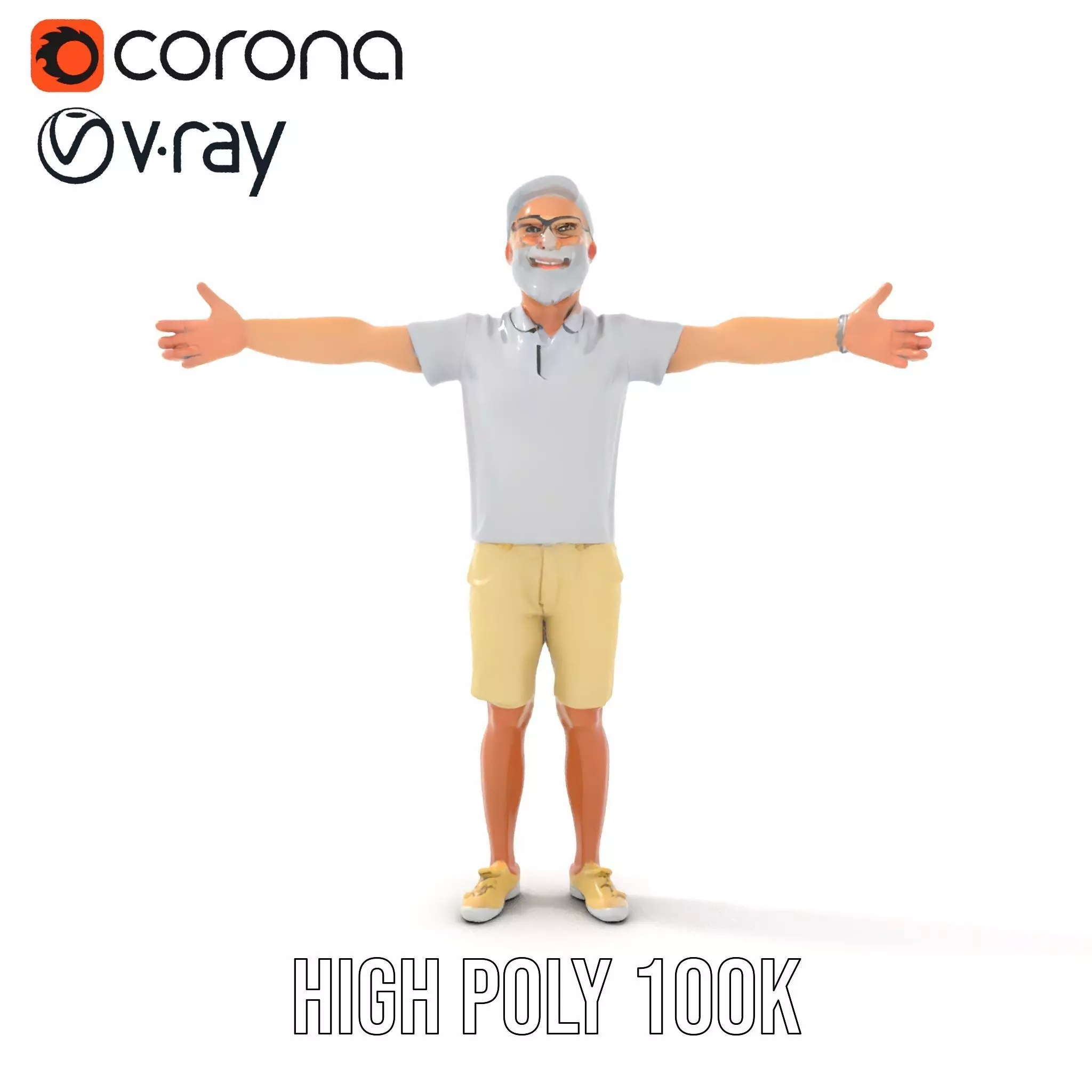 Elderly Male Character Model Pack with Casual Outfit and Glasses Low-poly 3D model_12