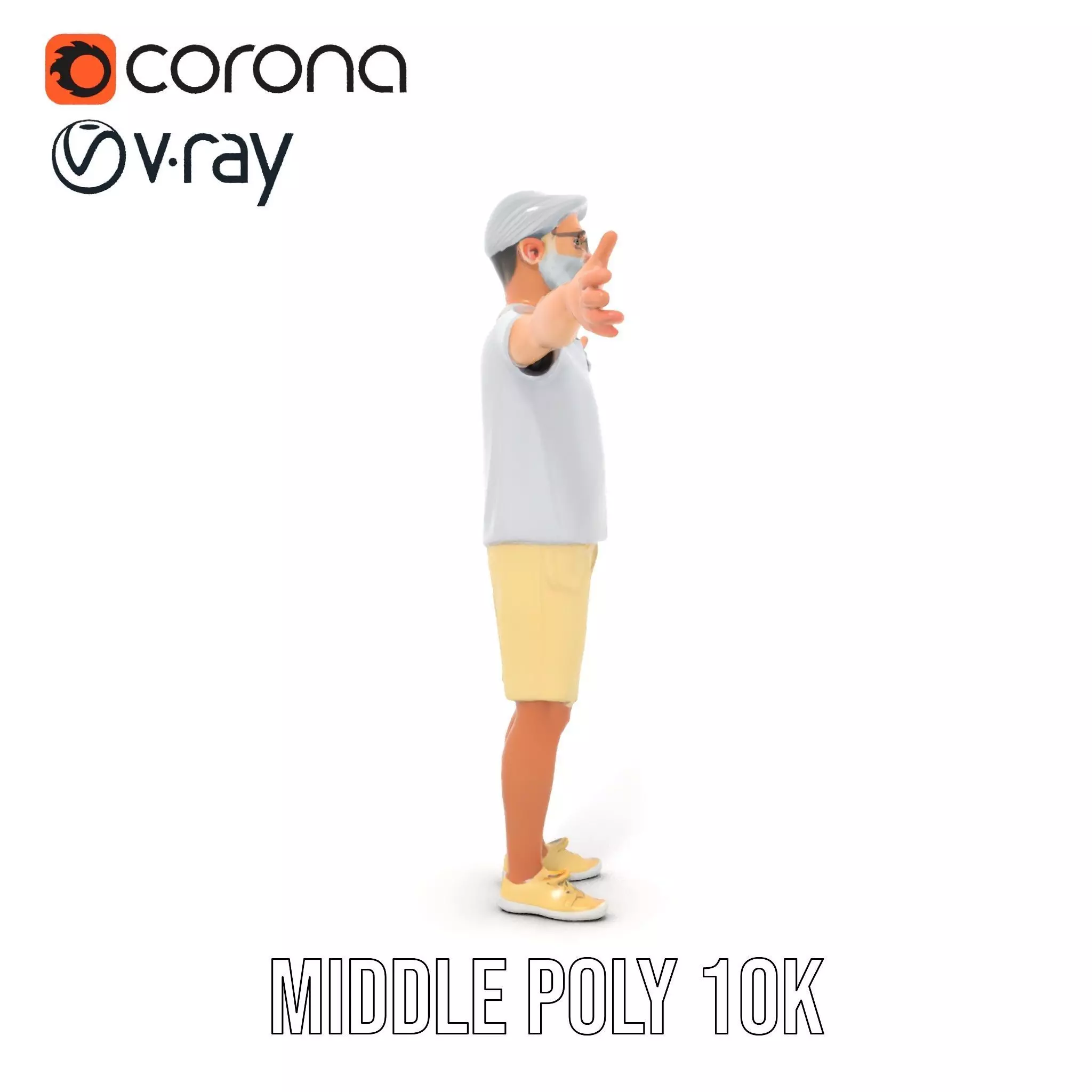 Elderly Male Character Model Pack with Casual Outfit and Glasses Low-poly 3D model_10