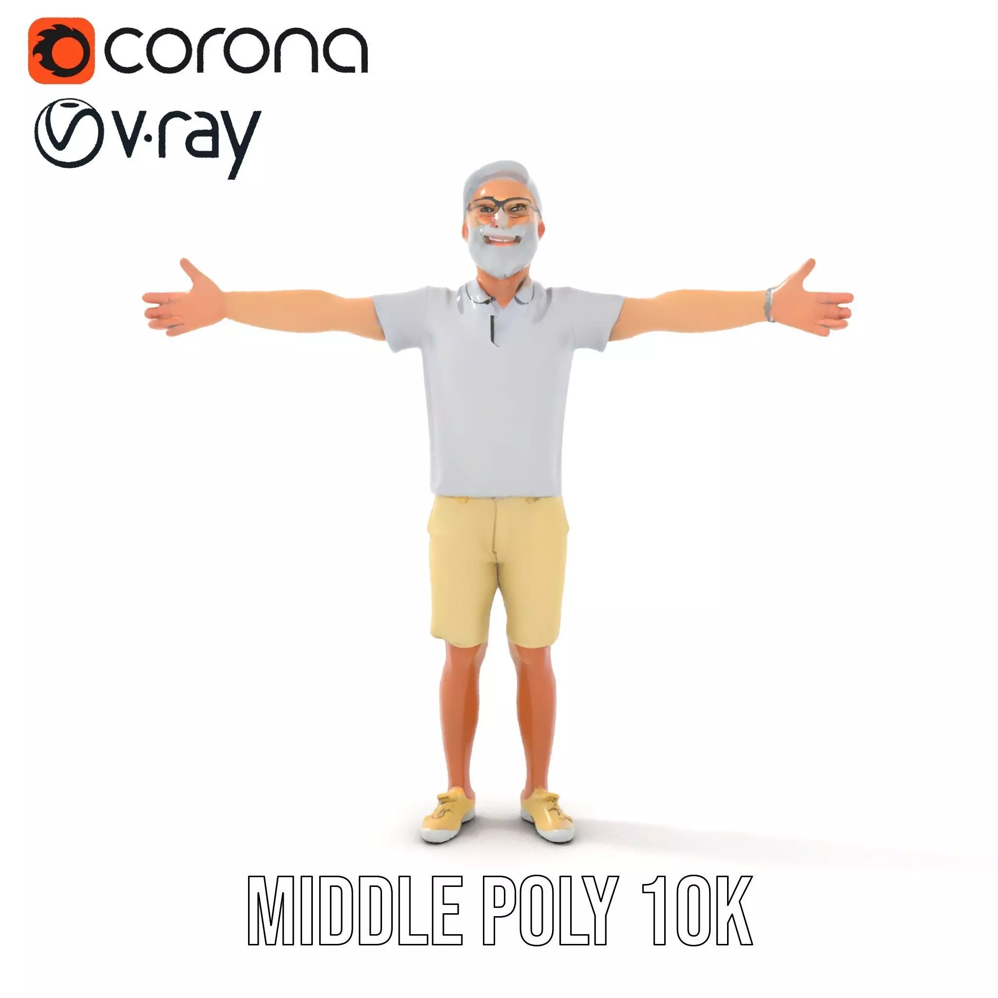 Elderly Male Character Model Pack with Casual Outfit and Glasses Low-poly 3D model_6