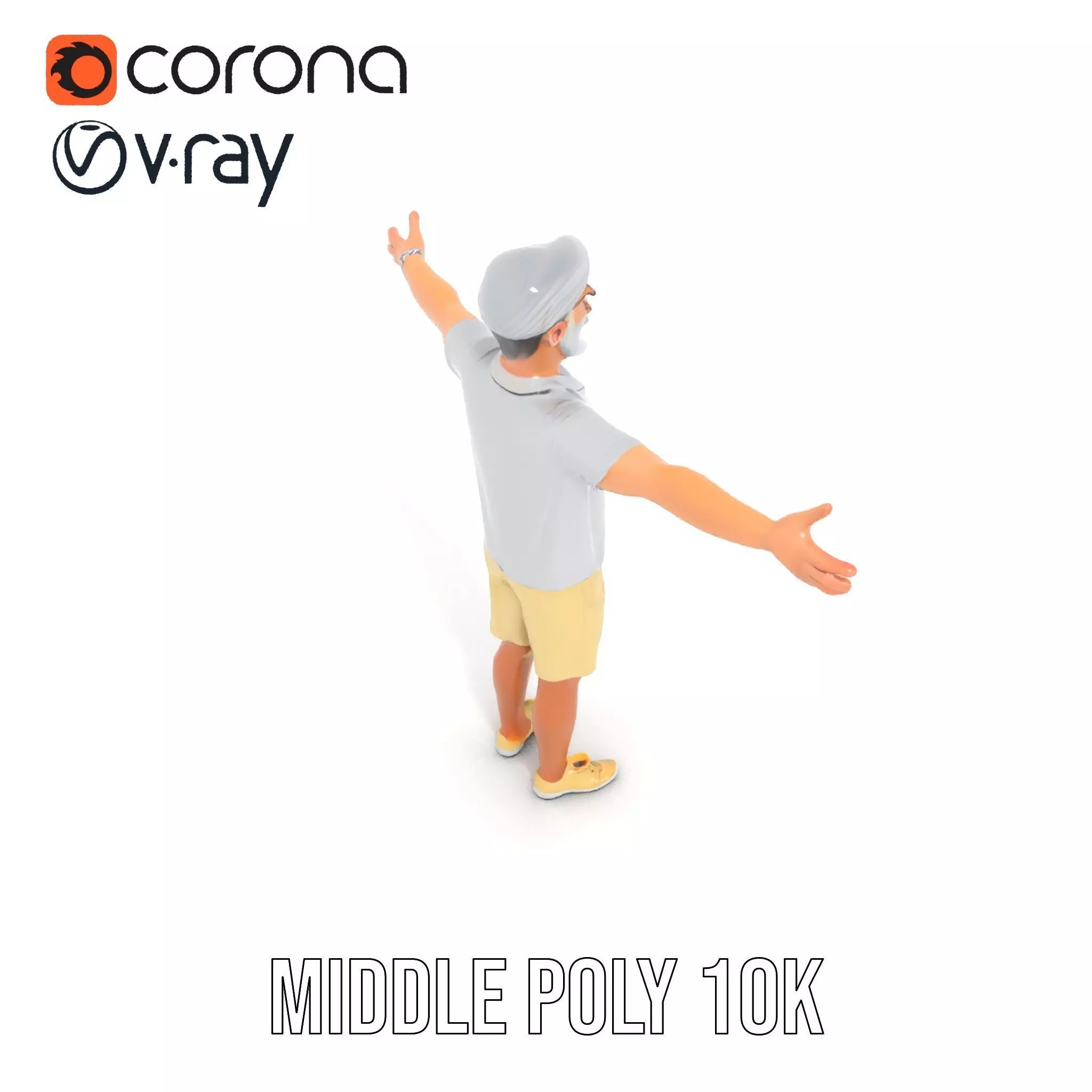 Elderly Male Character Model Pack with Casual Outfit and Glasses Low-poly 3D model_5