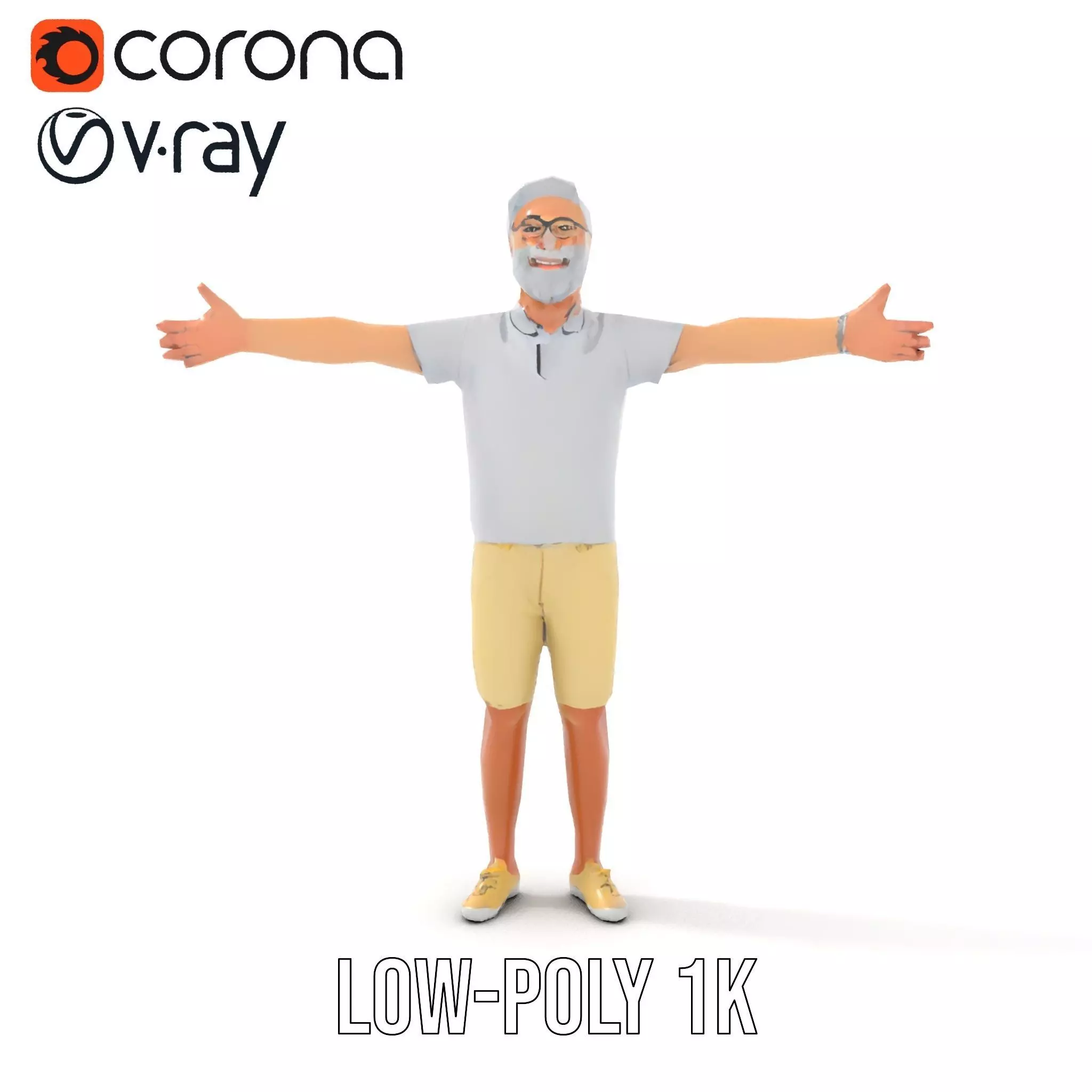 Elderly Male Character Model Pack with Casual Outfit and Glasses Low-poly 3D model_11
