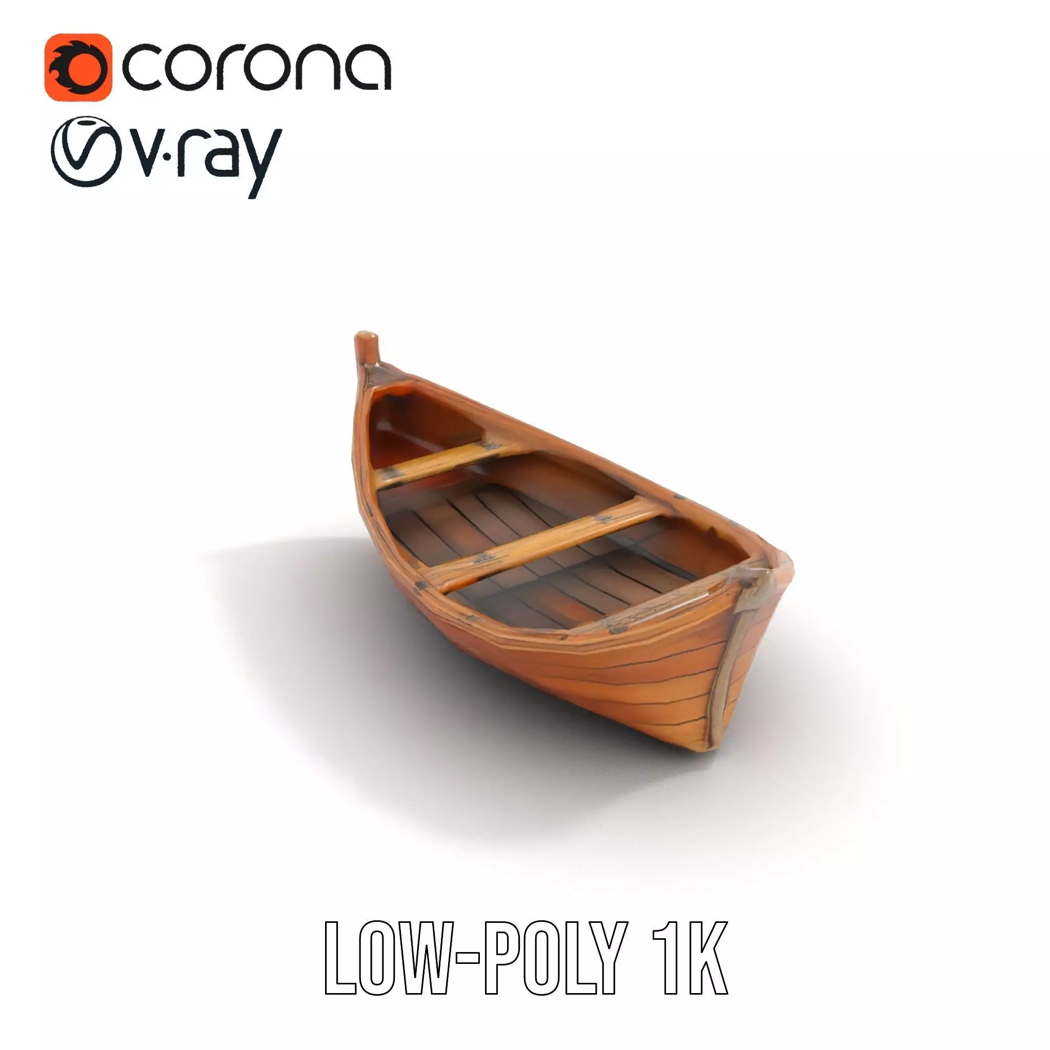 Wooden Rowboat Model Pack with Detailed Textures Low-poly 3D model_14