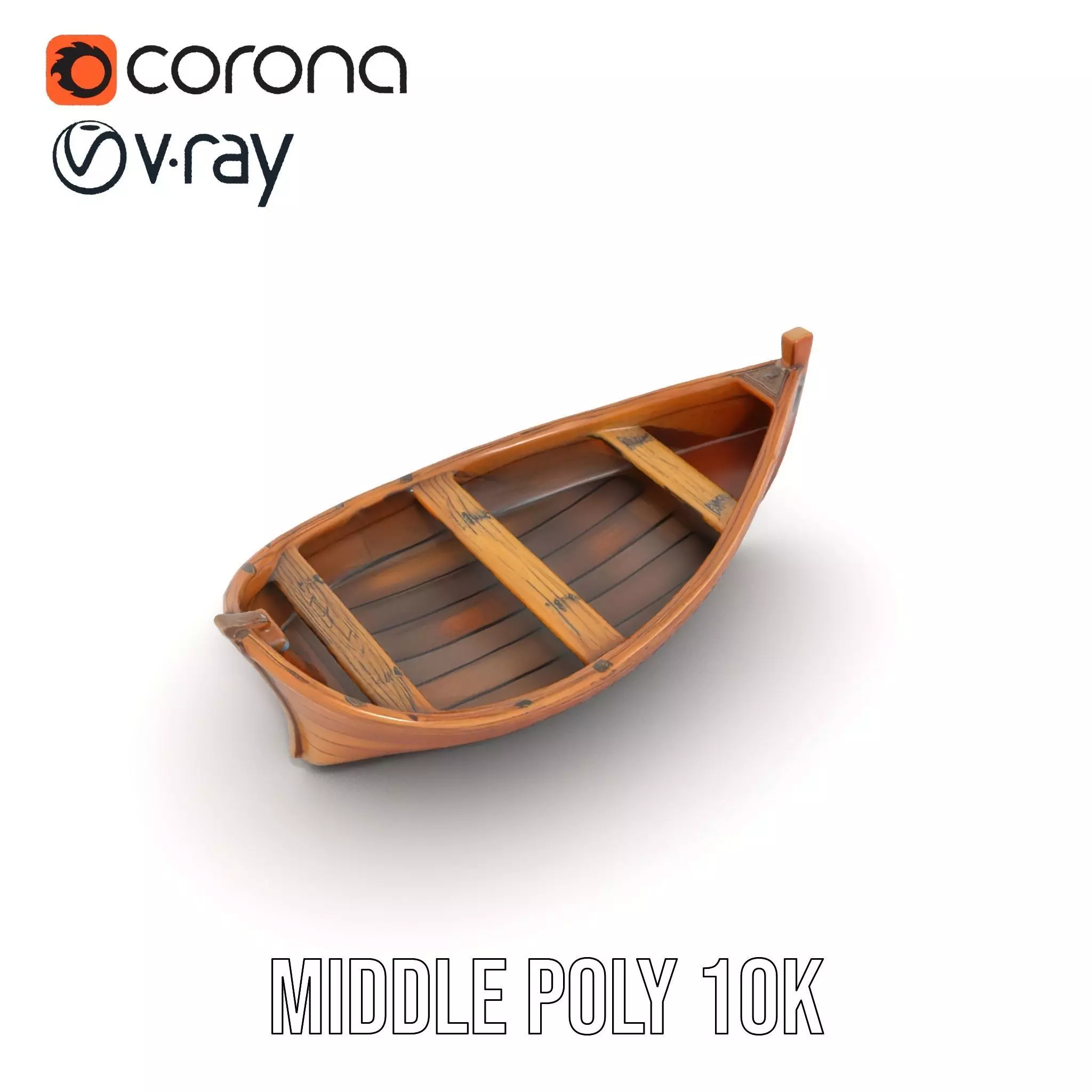 Wooden Rowboat Model Pack with Detailed Textures Low-poly 3D model_5