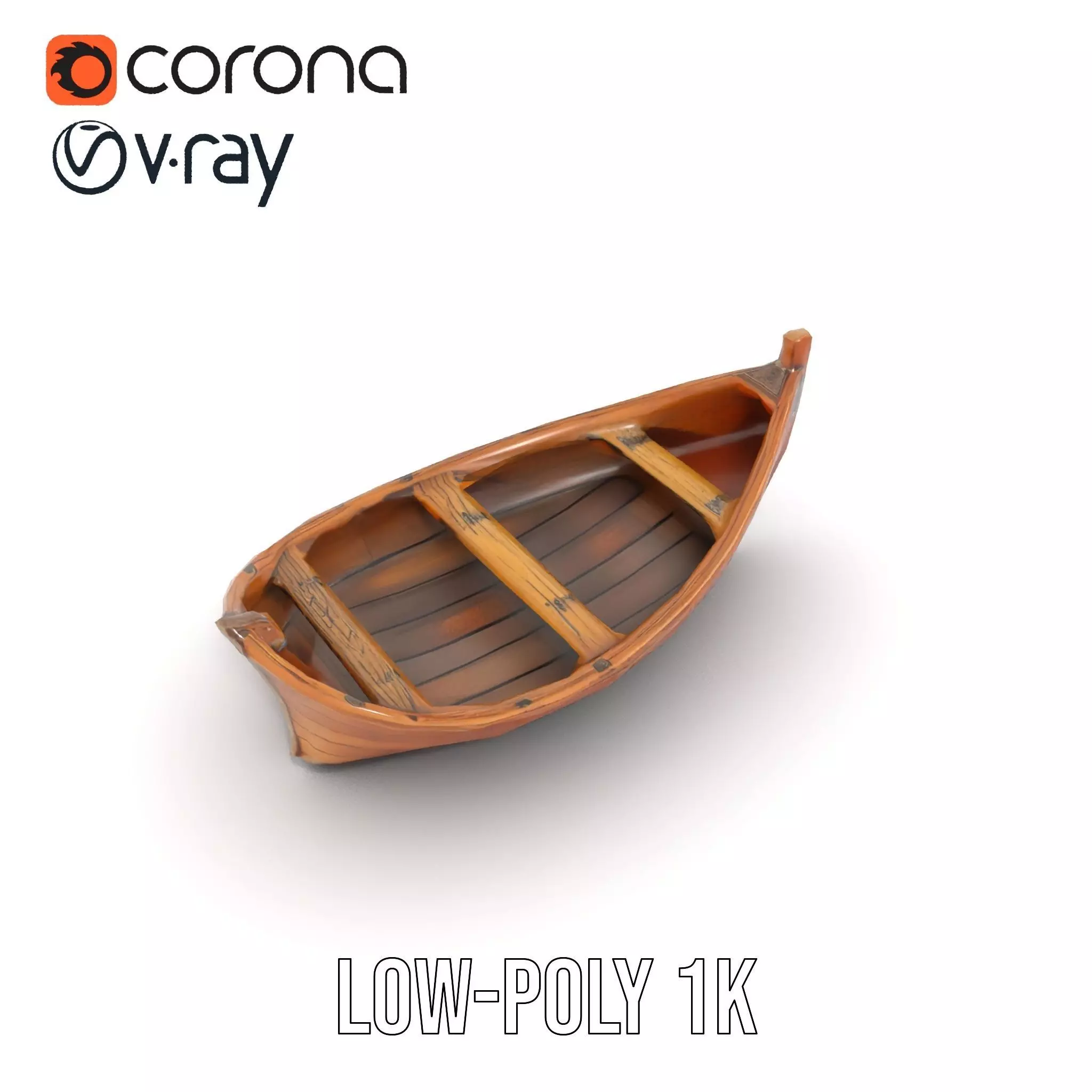 Wooden Rowboat Model Pack with Detailed Textures Low-poly 3D model_7