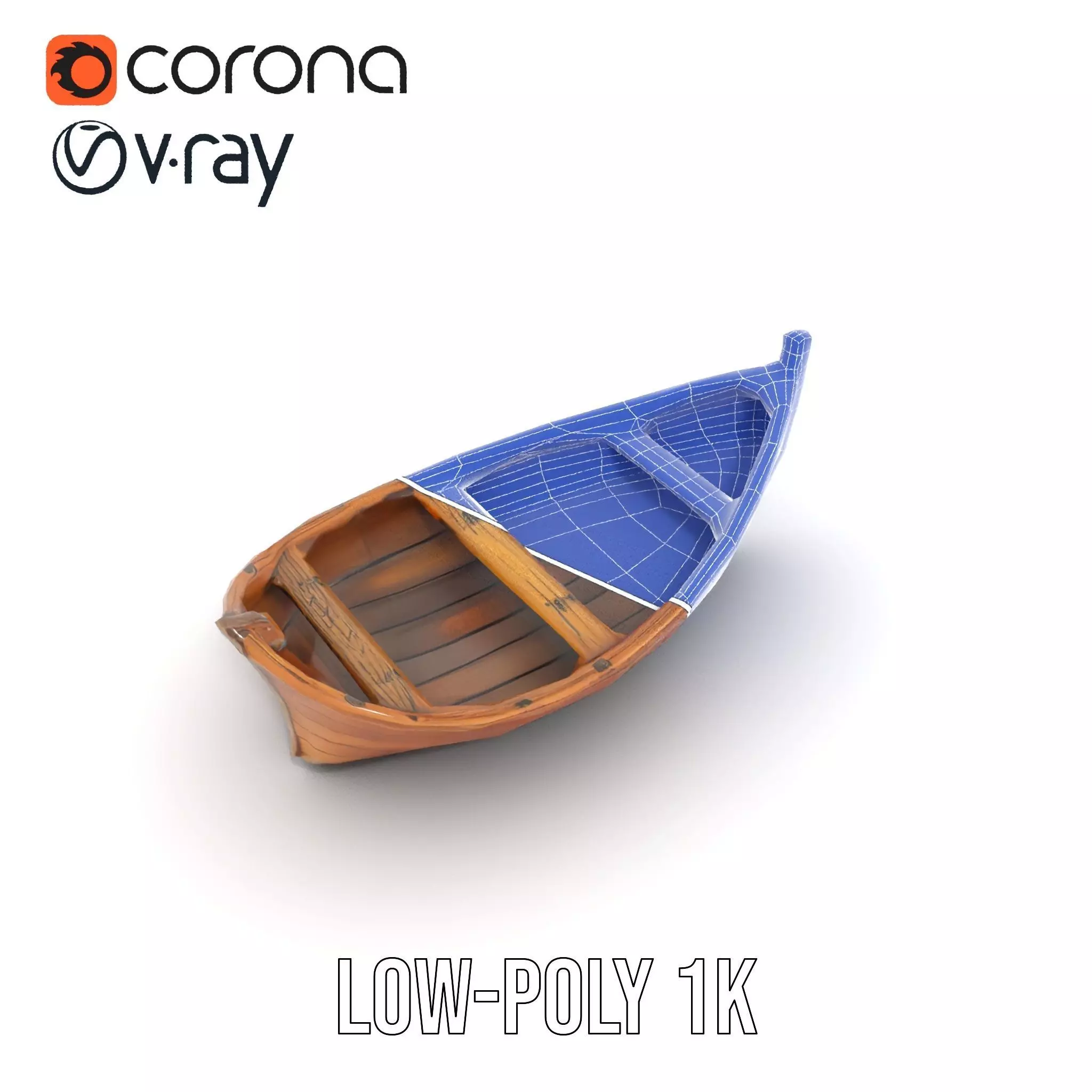 Wooden Rowboat Model Pack with Detailed Textures Low-poly 3D model_22