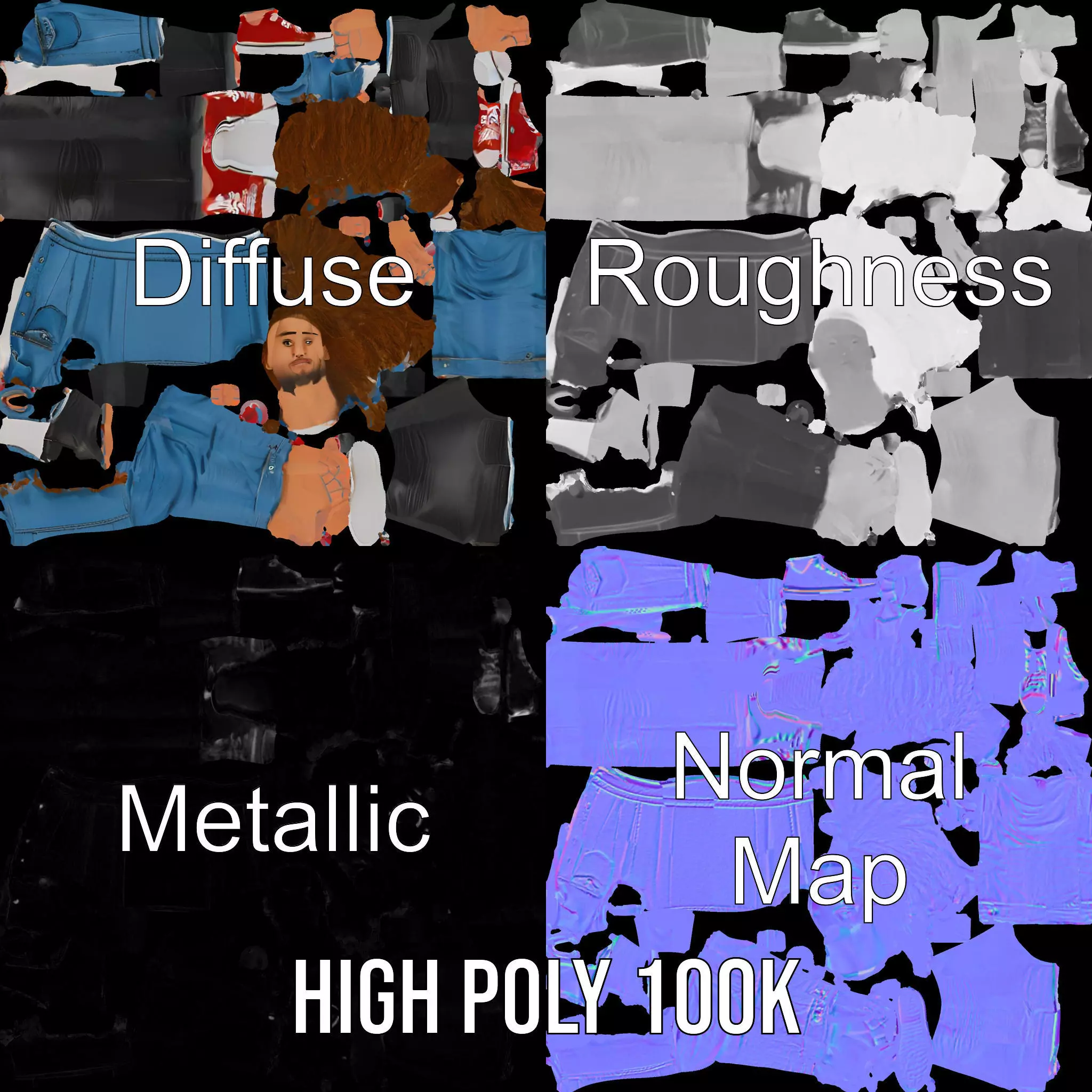 Casual Denim Outfit Character Model Pack Low-poly 3D model_3