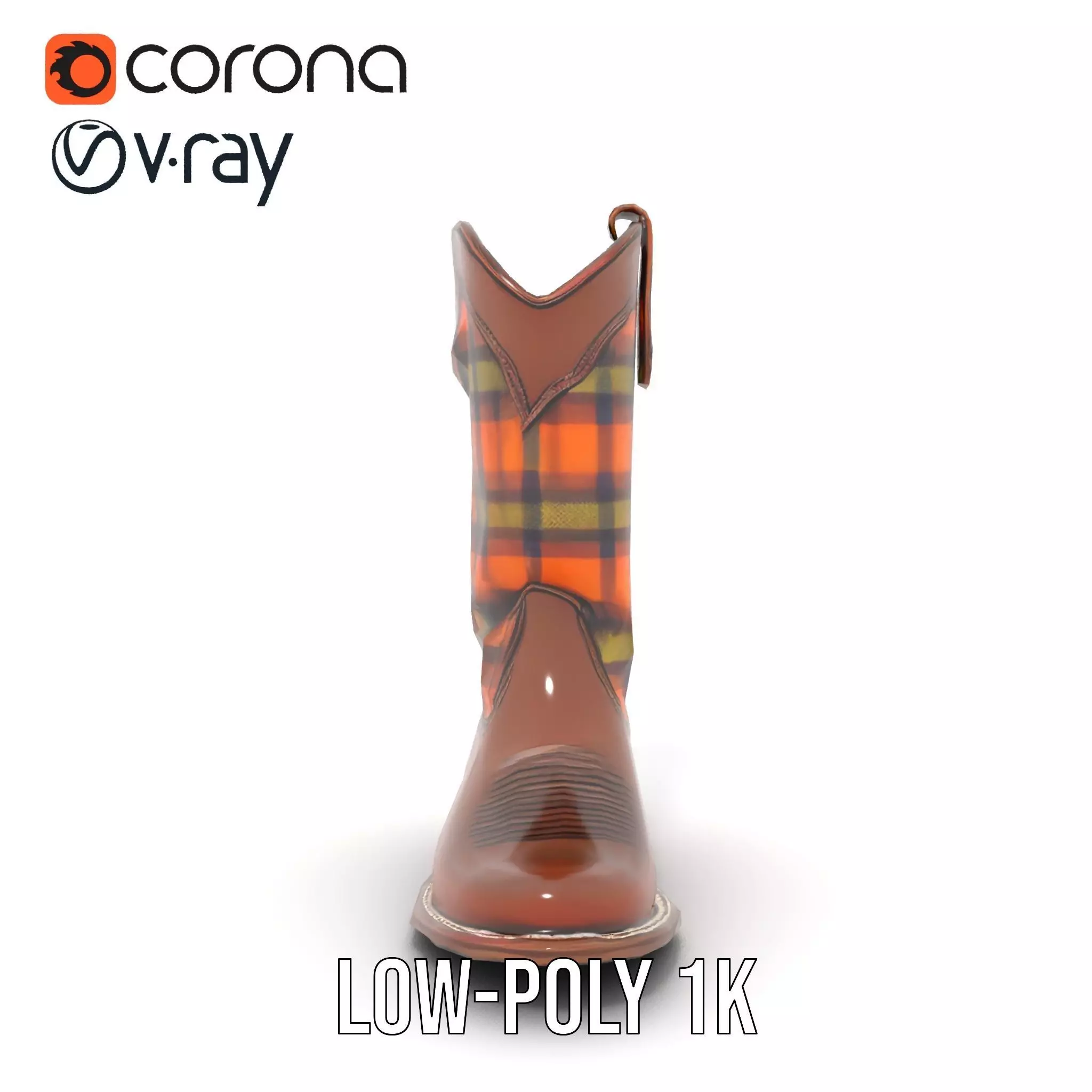 Western Cowboy Boot with Plaid Pattern model pack Low-poly 3D model_25