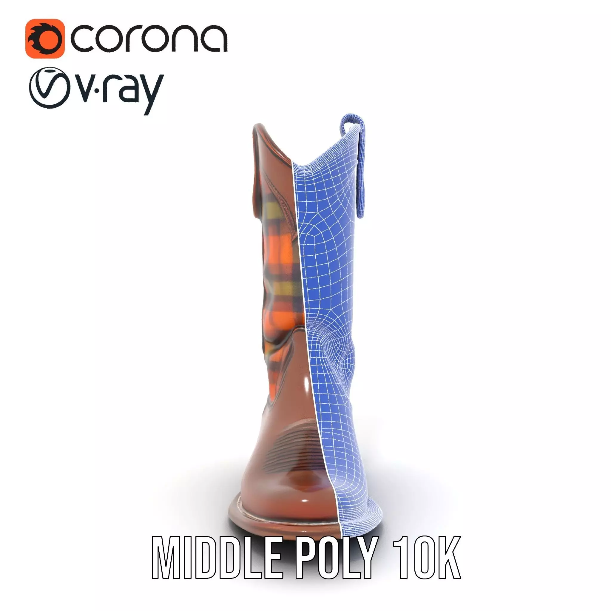 Western Cowboy Boot with Plaid Pattern model pack Low-poly 3D model_30
