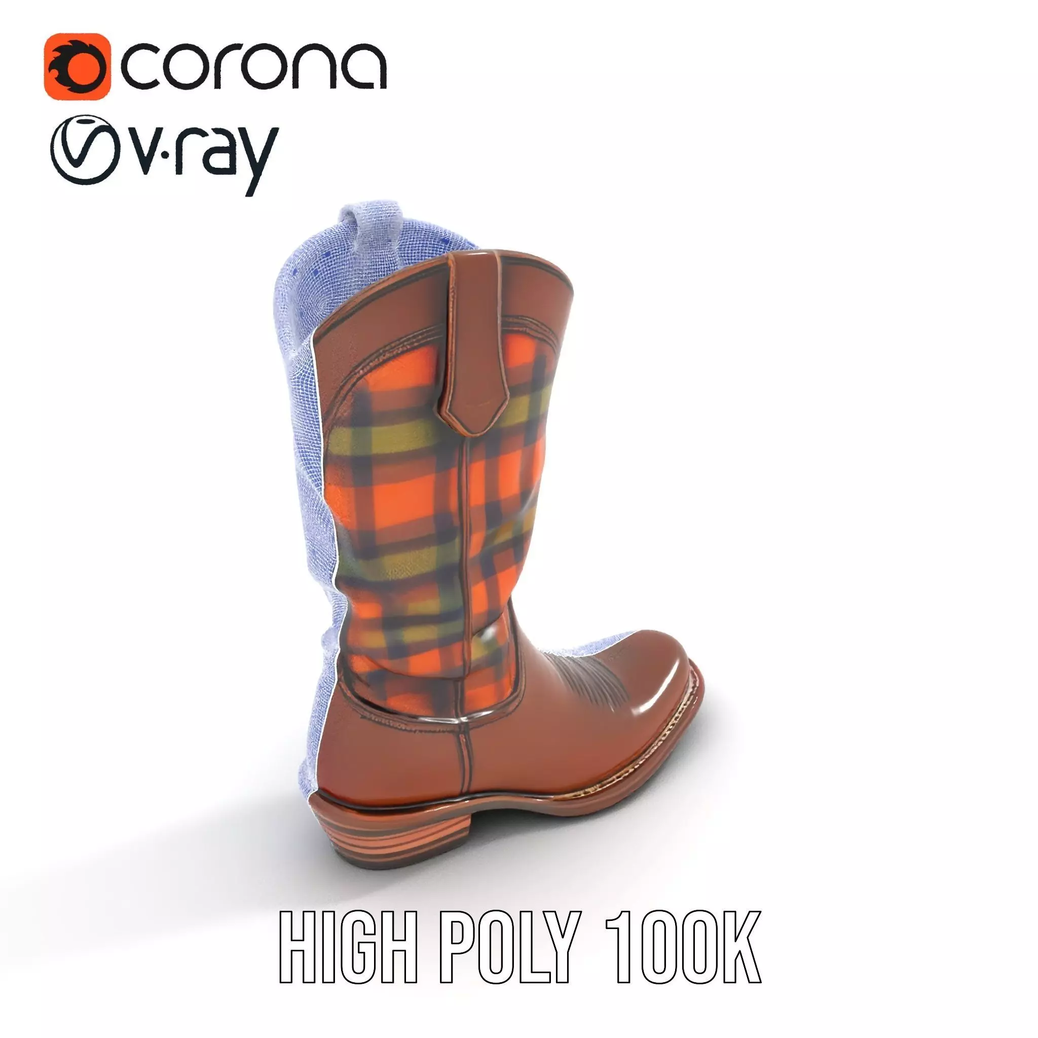Western Cowboy Boot with Plaid Pattern model pack Low-poly 3D model_34