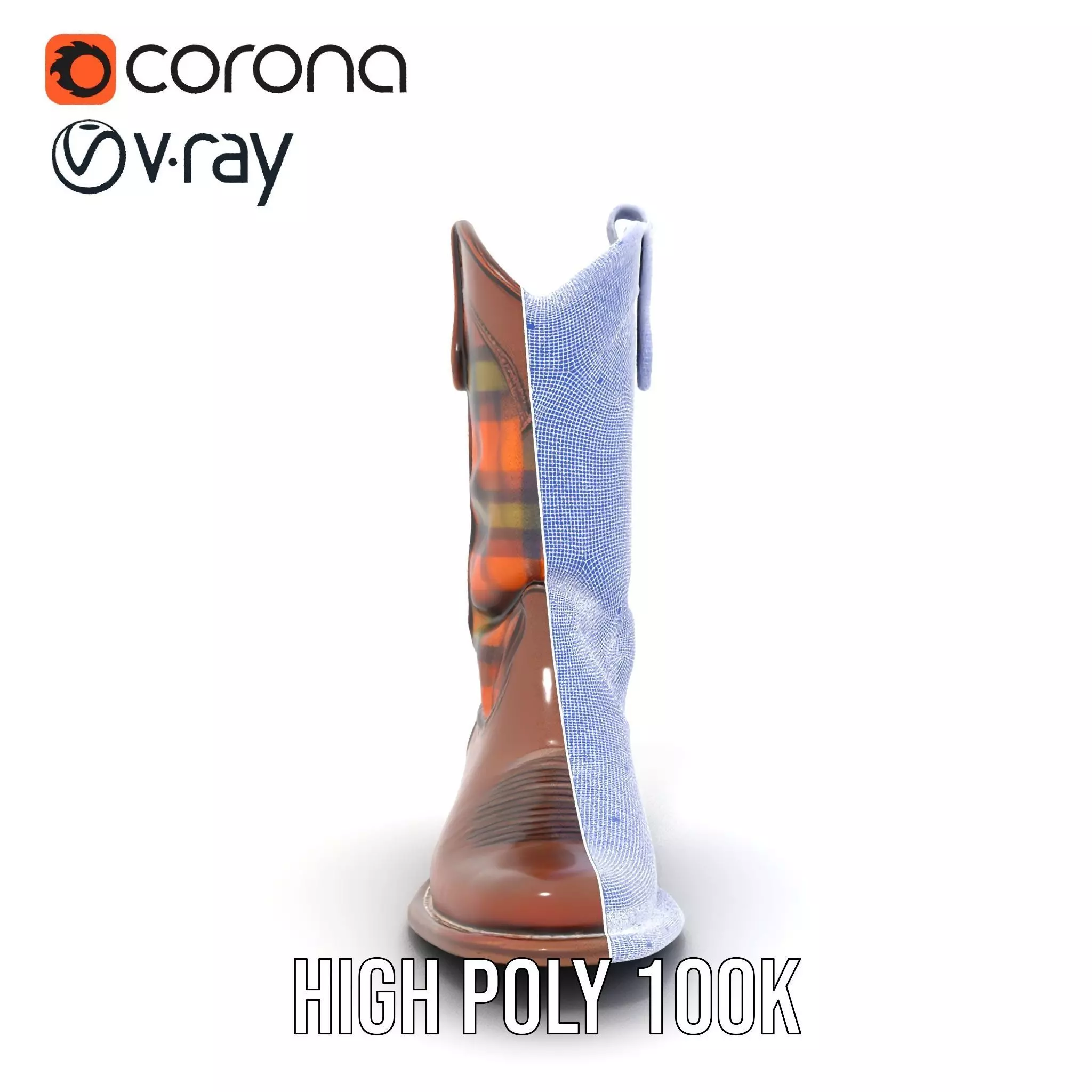 Western Cowboy Boot with Plaid Pattern model pack Low-poly 3D model_32