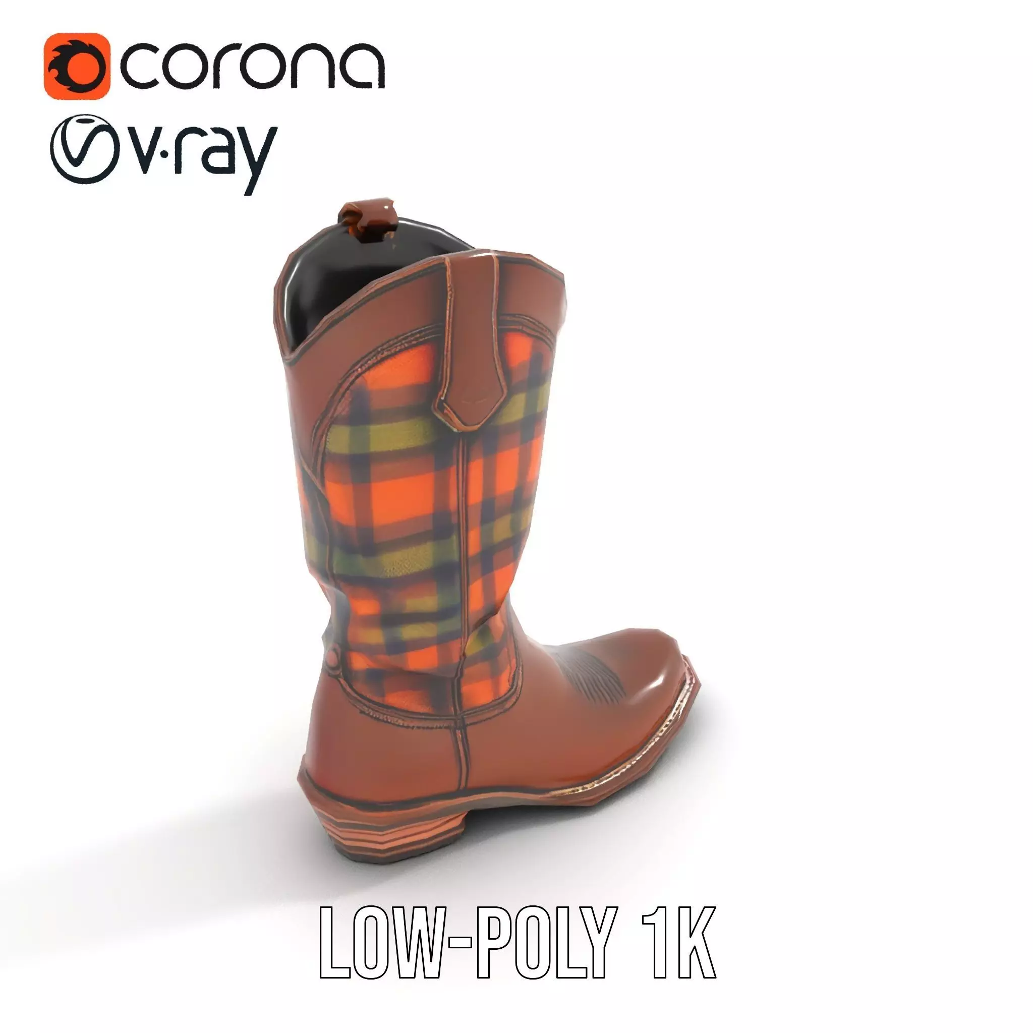 Western Cowboy Boot with Plaid Pattern model pack Low-poly 3D model_9