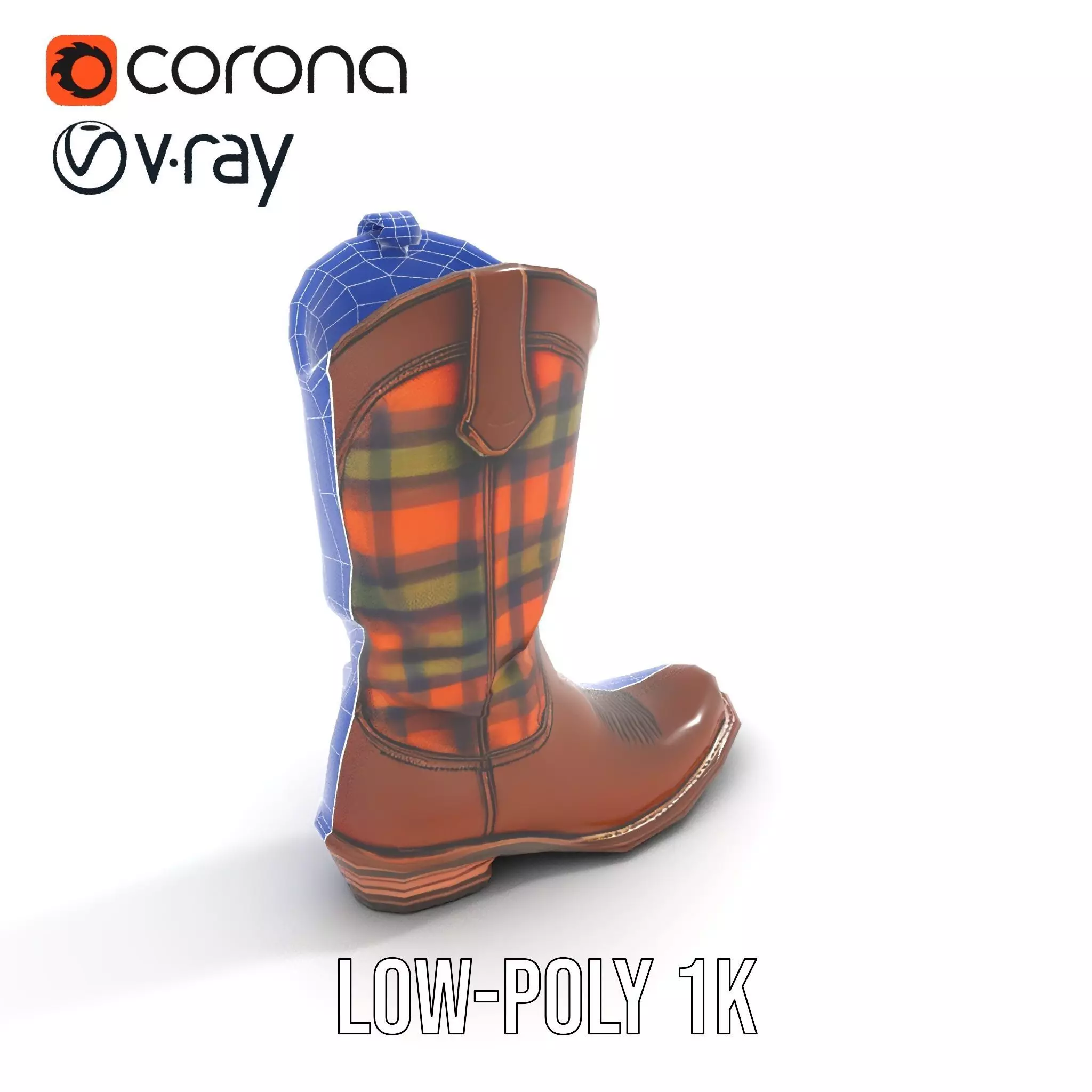 Western Cowboy Boot with Plaid Pattern model pack Low-poly 3D model_12