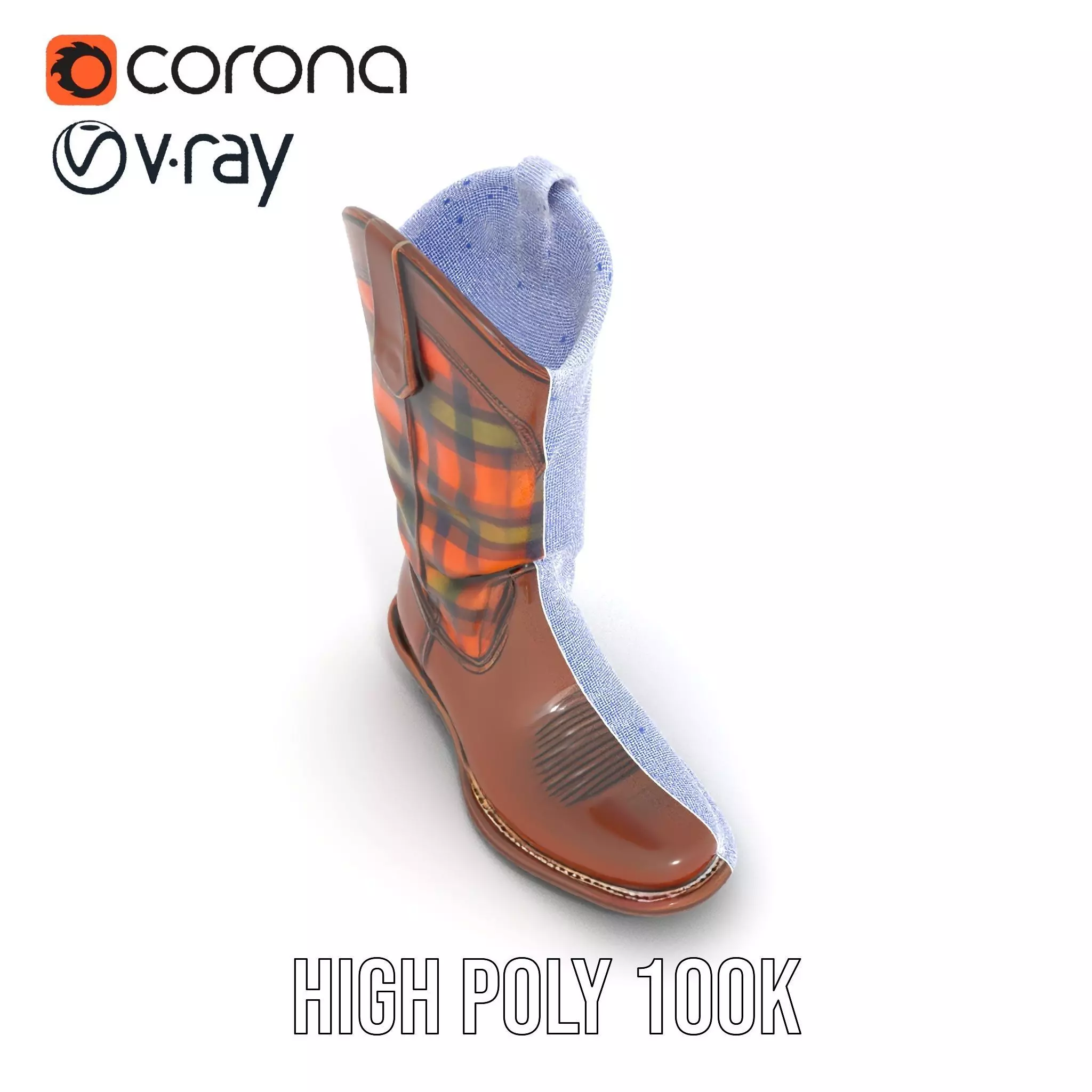 Western Cowboy Boot with Plaid Pattern model pack Low-poly 3D model_29