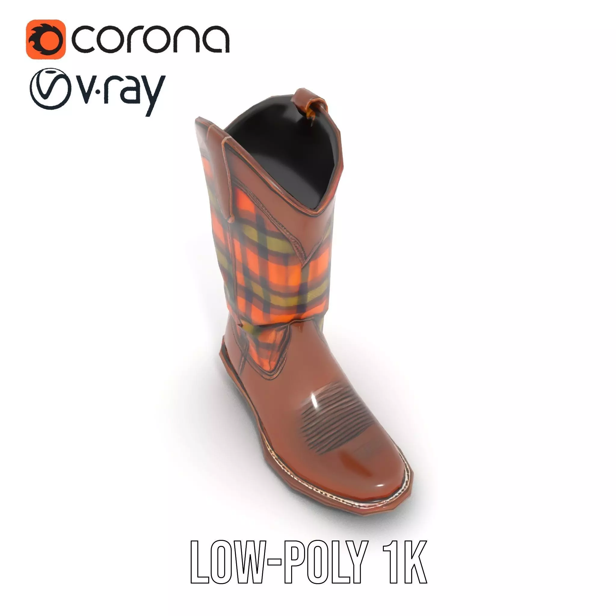 Western Cowboy Boot with Plaid Pattern model pack Low-poly 3D model_22