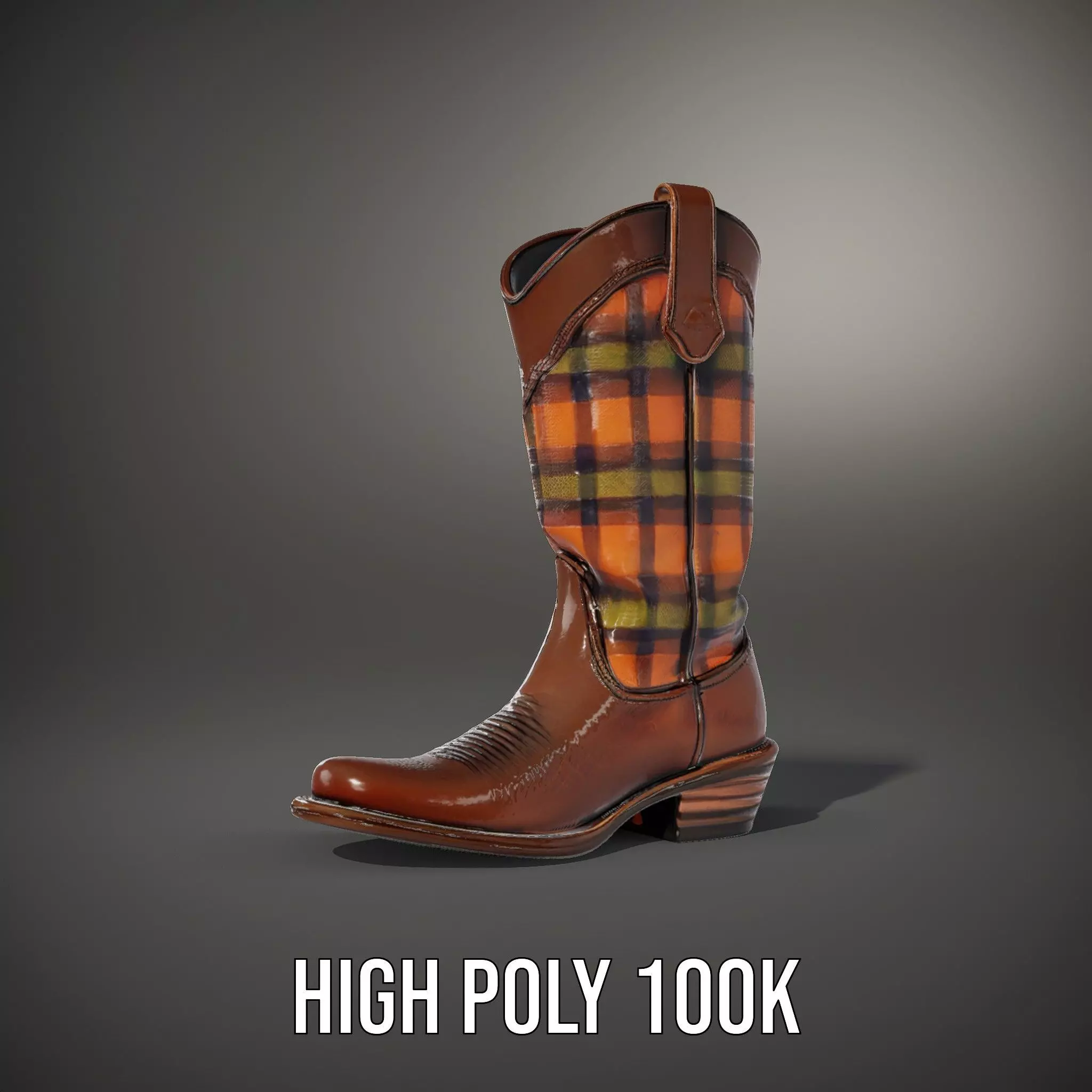 Western Cowboy Boot with Plaid Pattern model pack Low-poly 3D model_10
