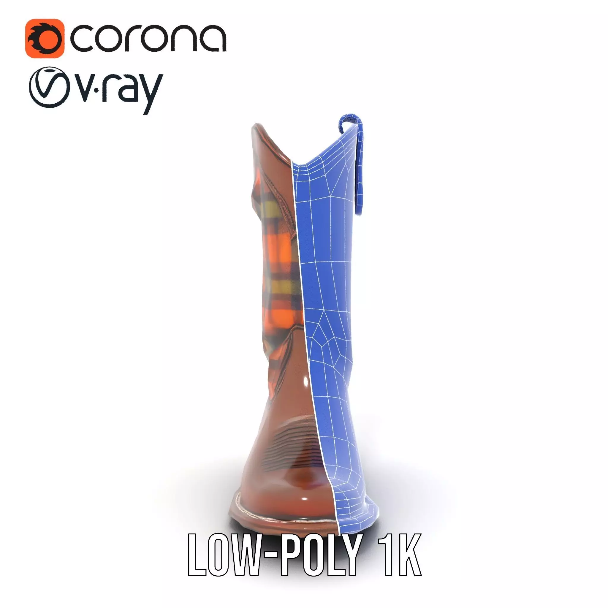 Western Cowboy Boot with Plaid Pattern model pack Low-poly 3D model_31