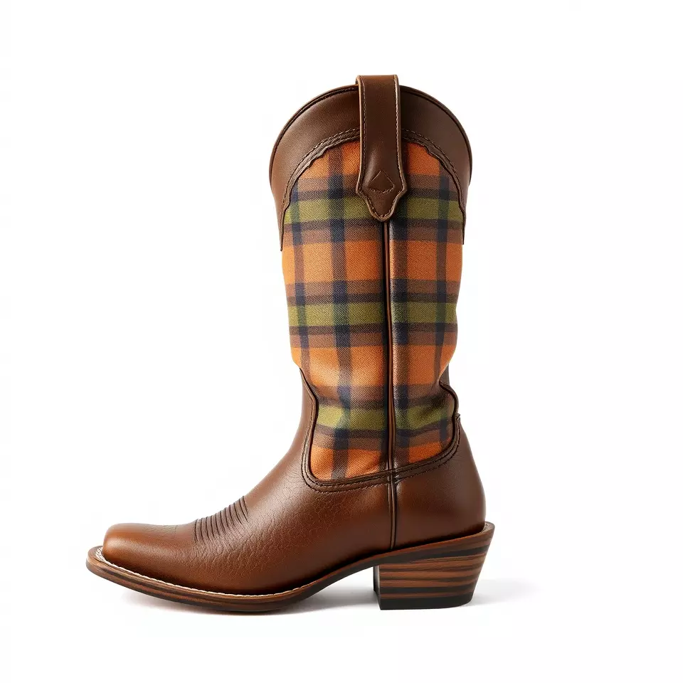 Western Cowboy Boot with Plaid Pattern model pack Low-poly 3D model_2