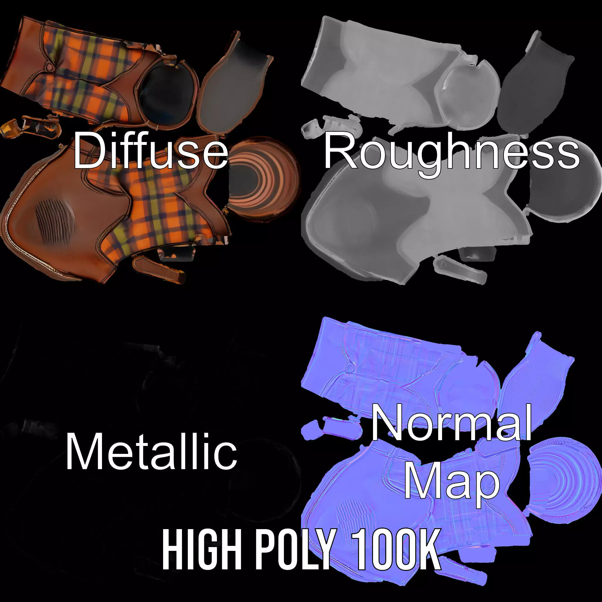 Western Cowboy Boot with Plaid Pattern model pack Low-poly 3D model_3