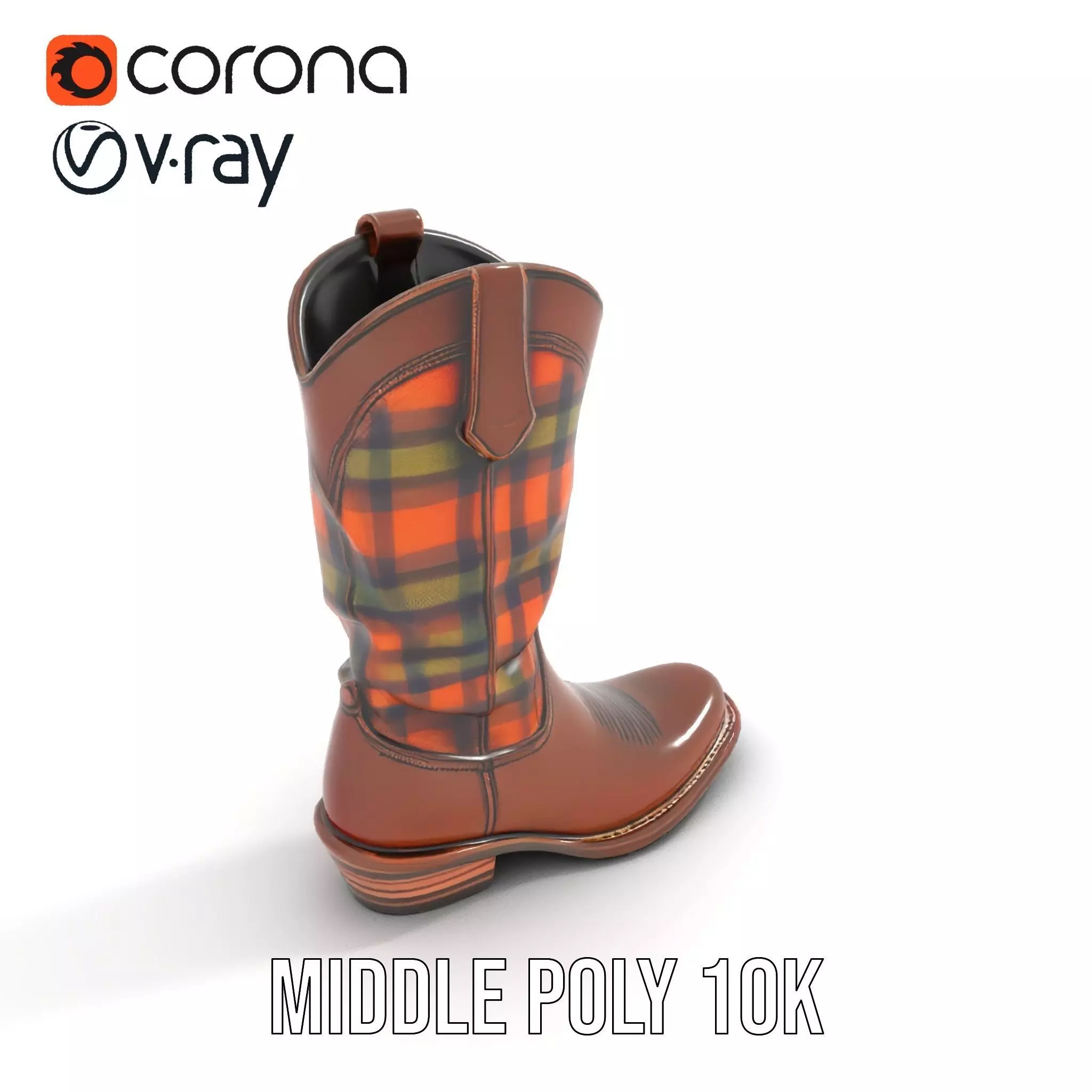 Western Cowboy Boot with Plaid Pattern model pack Low-poly 3D model_6